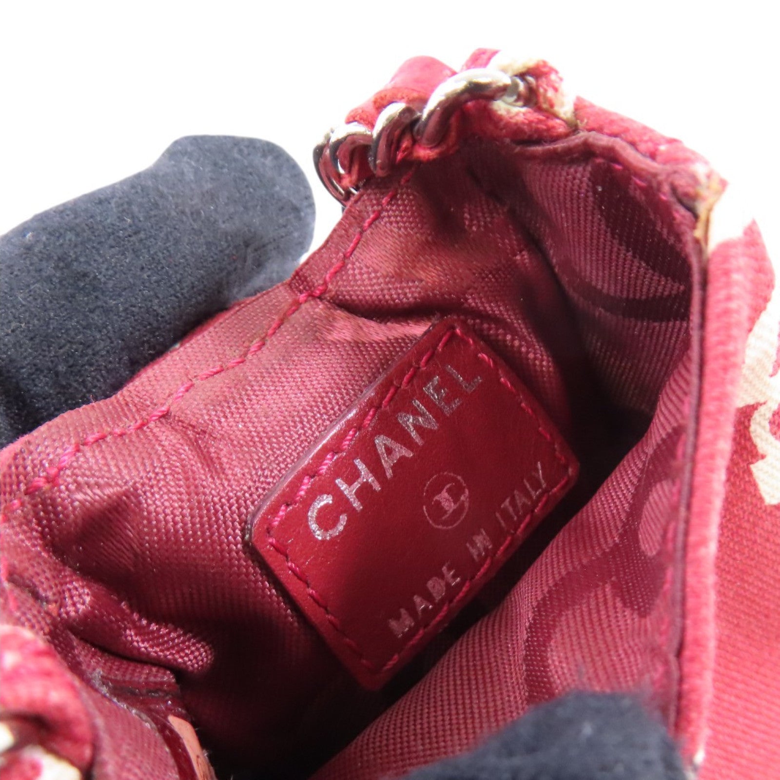 CHANEL 帆布Phone Case Shoulder Bag金扣鏈帶肩背袋