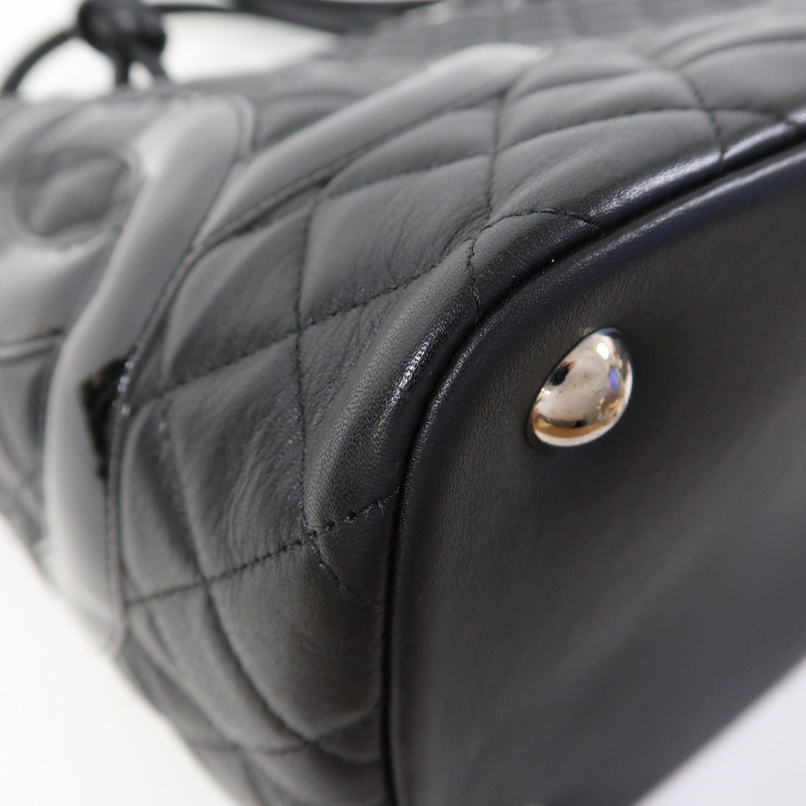 CHANEL 菱格牛皮皮革Cambon Tote bag銀扣手挽袋黑色