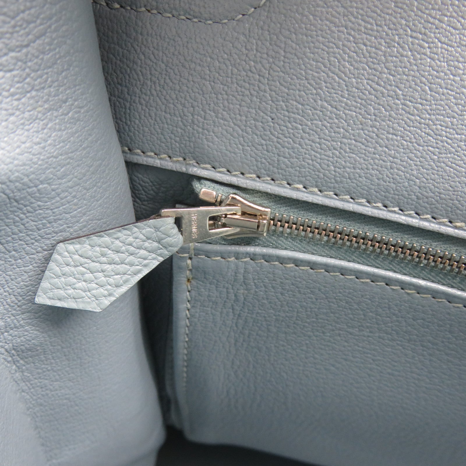 HERMES [Sharp Discount] Clemence Leather Birkin 40 Silver Buckle Hand Bag Gray Blue/Blue Ciel/7G