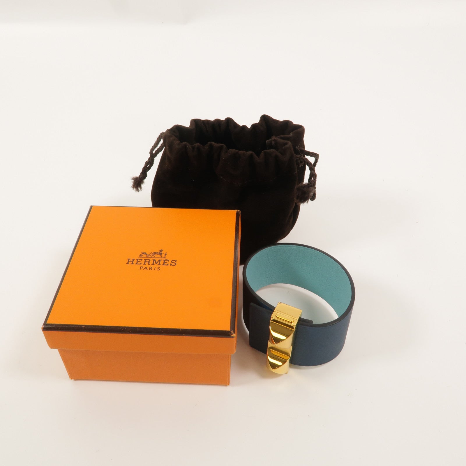 HERMES Swift皮革Collier de Chien PM手鐲Bleu Tie/Ciel
