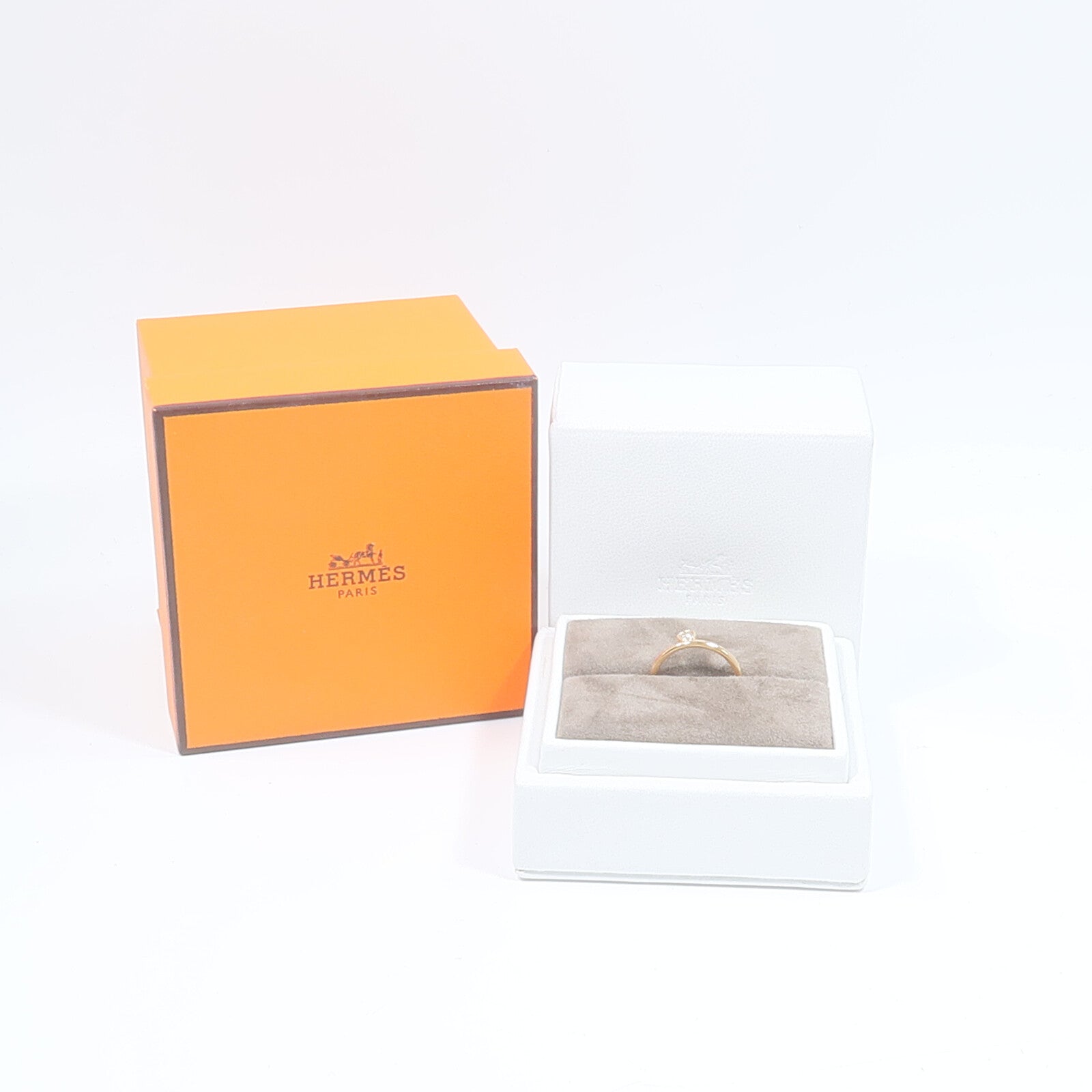 HERMES 18K玫瑰金Bague Link H Rond鑽石戒指