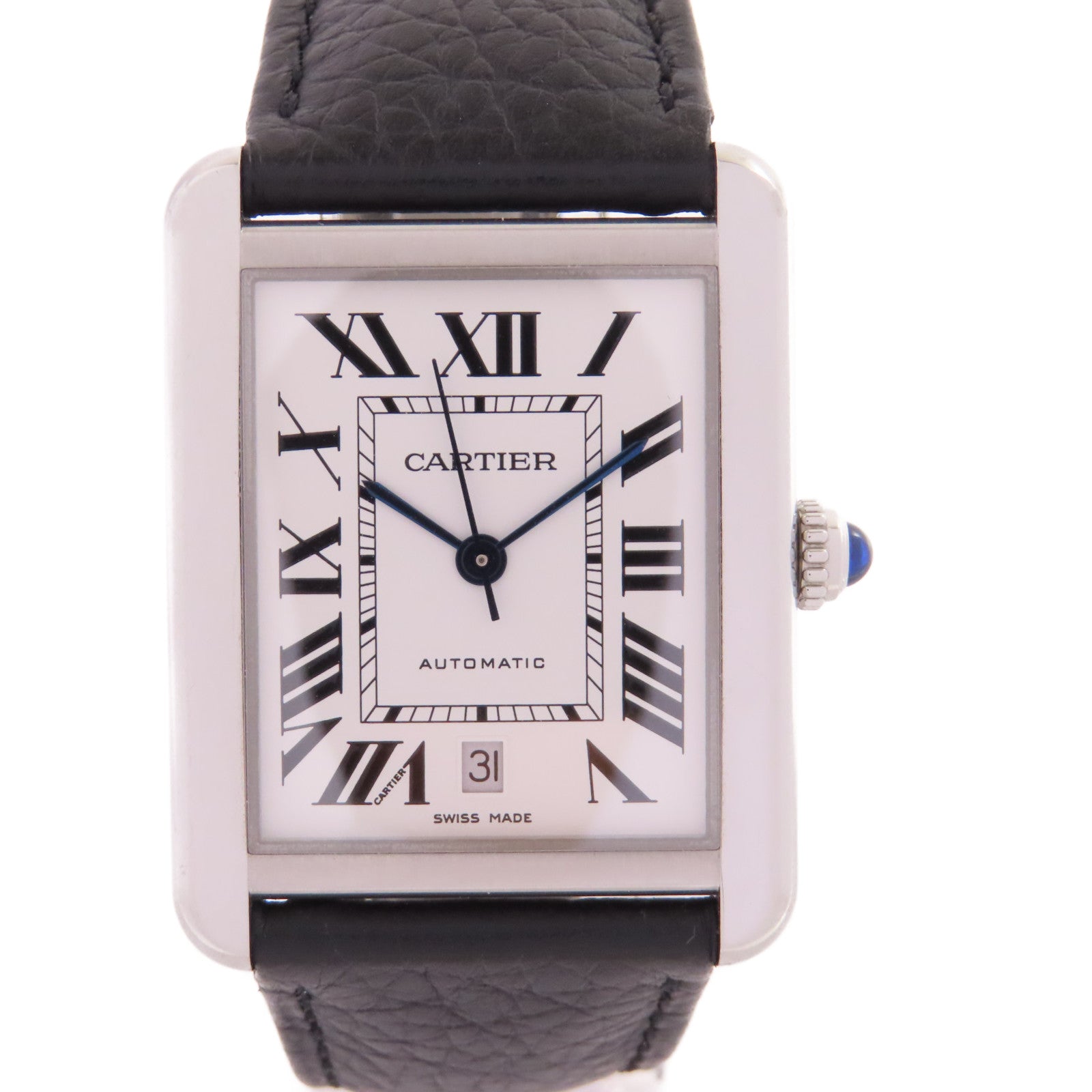 CARTIER Tank Solo XL Watch不鏽鋼/牛皮皮革帶自動機芯手錶白色/黑色