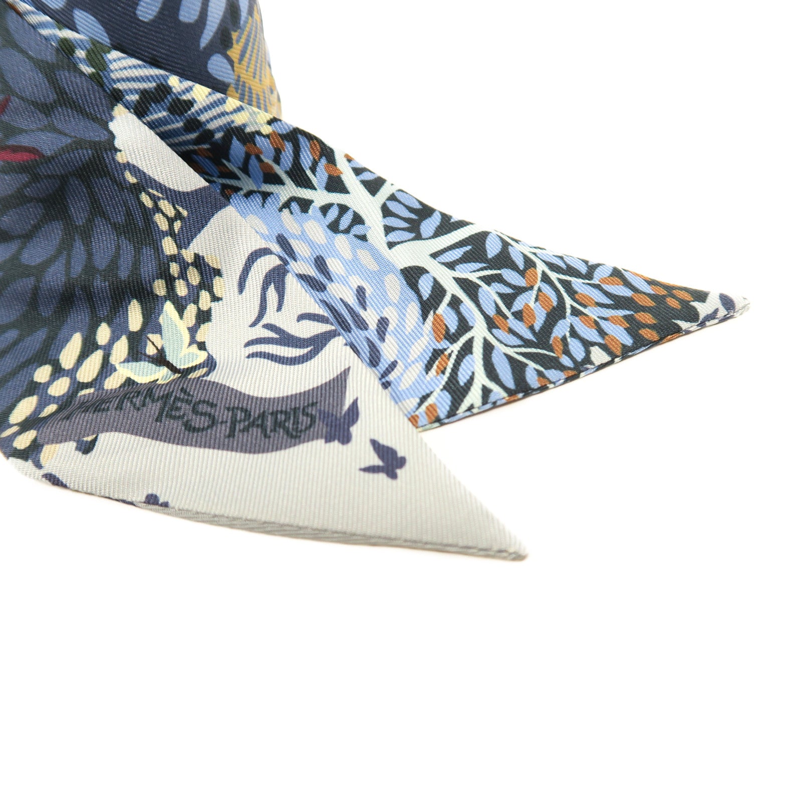 HERMES 【激減優惠】絲質Twilly絲巾藍色