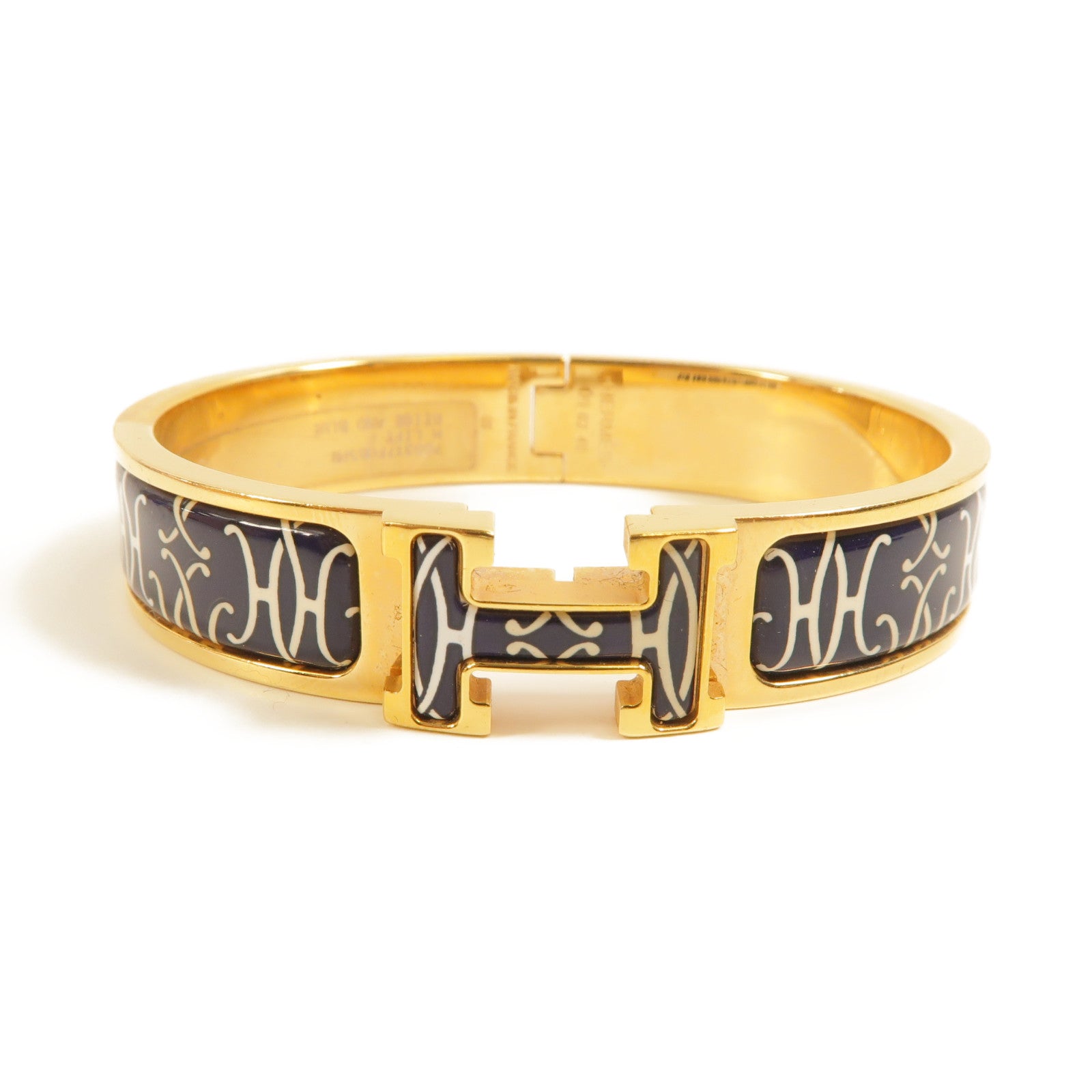 HERMES Clic H Bangle Metal Enamel Gold Blue