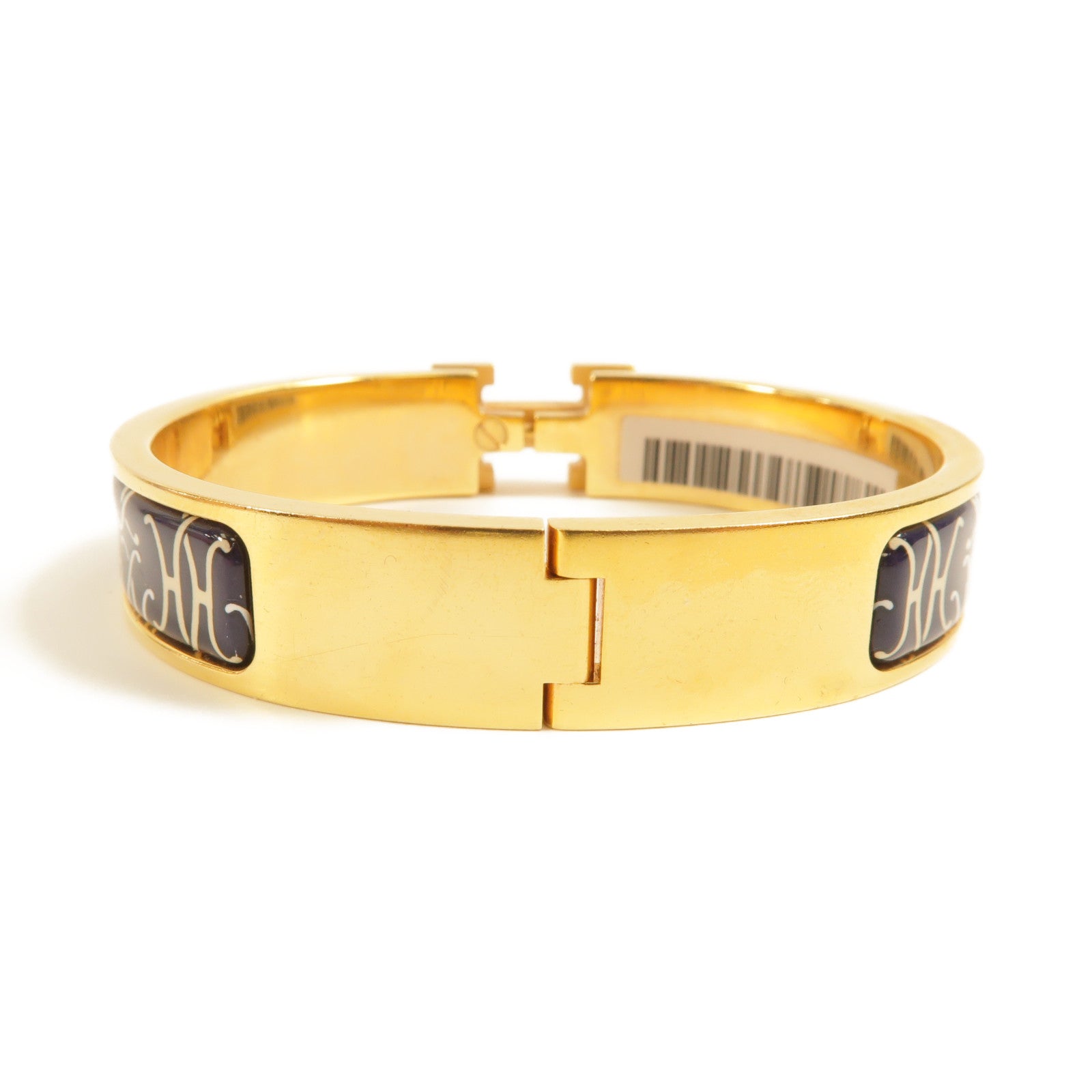HERMES Clic H Bangle Metal Enamel Gold Blue