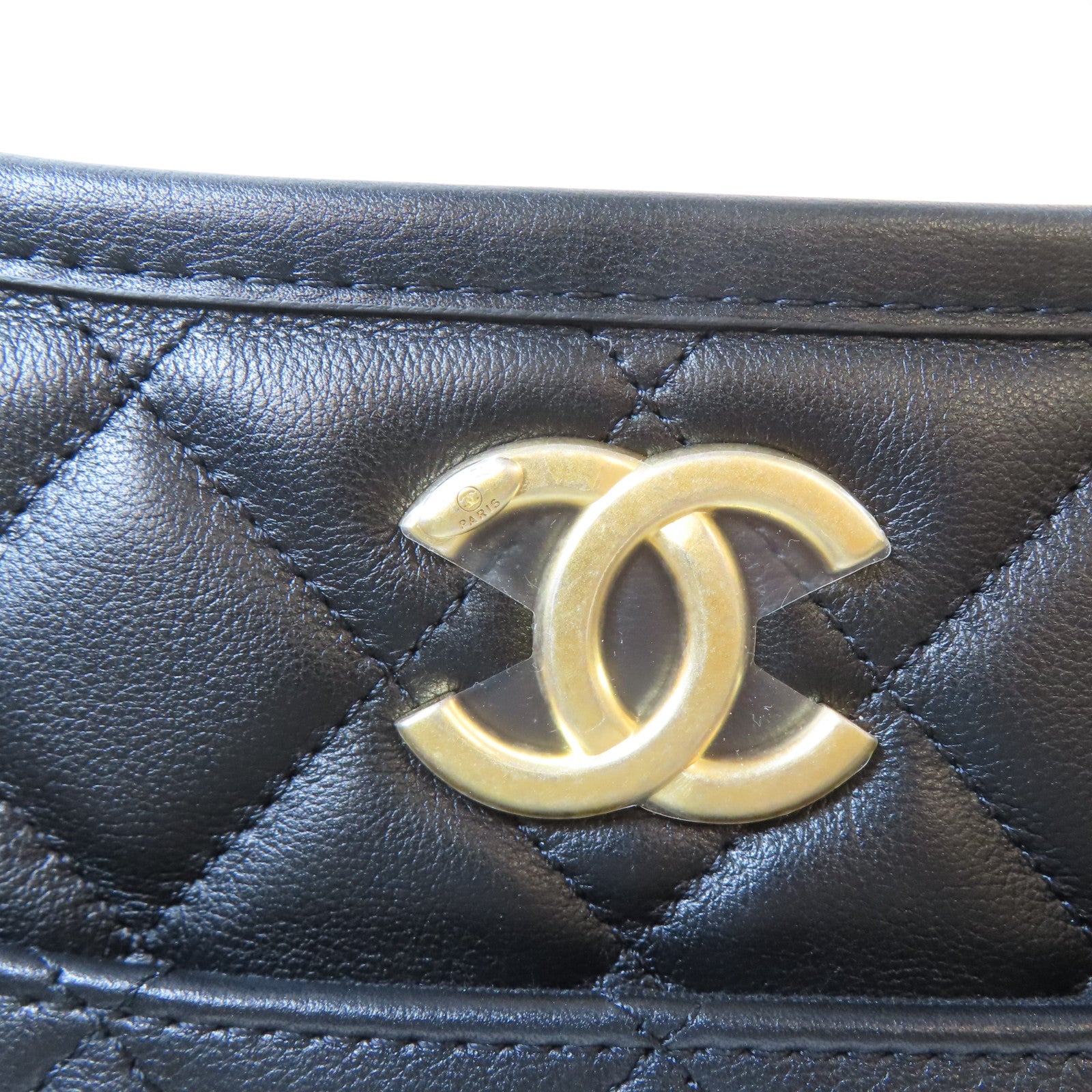 CHANEL 菱格牛皮皮革2 Way Shoulder金扣手挽肩背兩用袋黑色