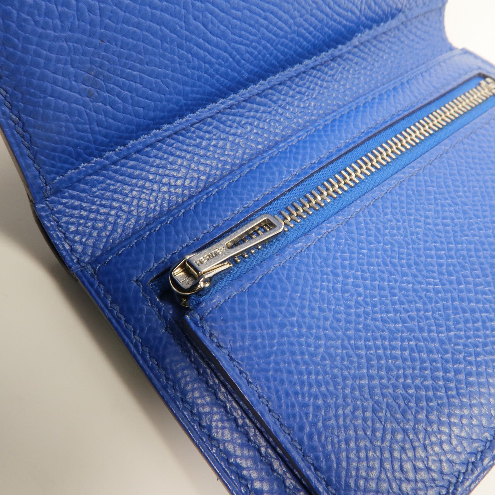 HERMES Epsom皮革Bearn Verso Wallet銀扣錢包Bleu Saphir