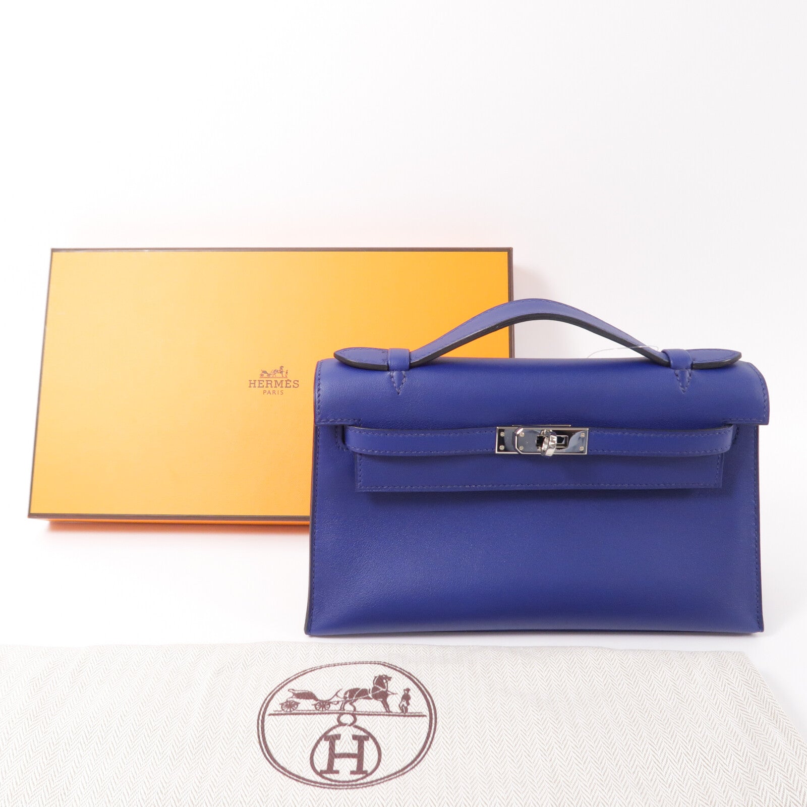HERMES Swift皮革Kelly Pochette手挽袋Bleu Saphir