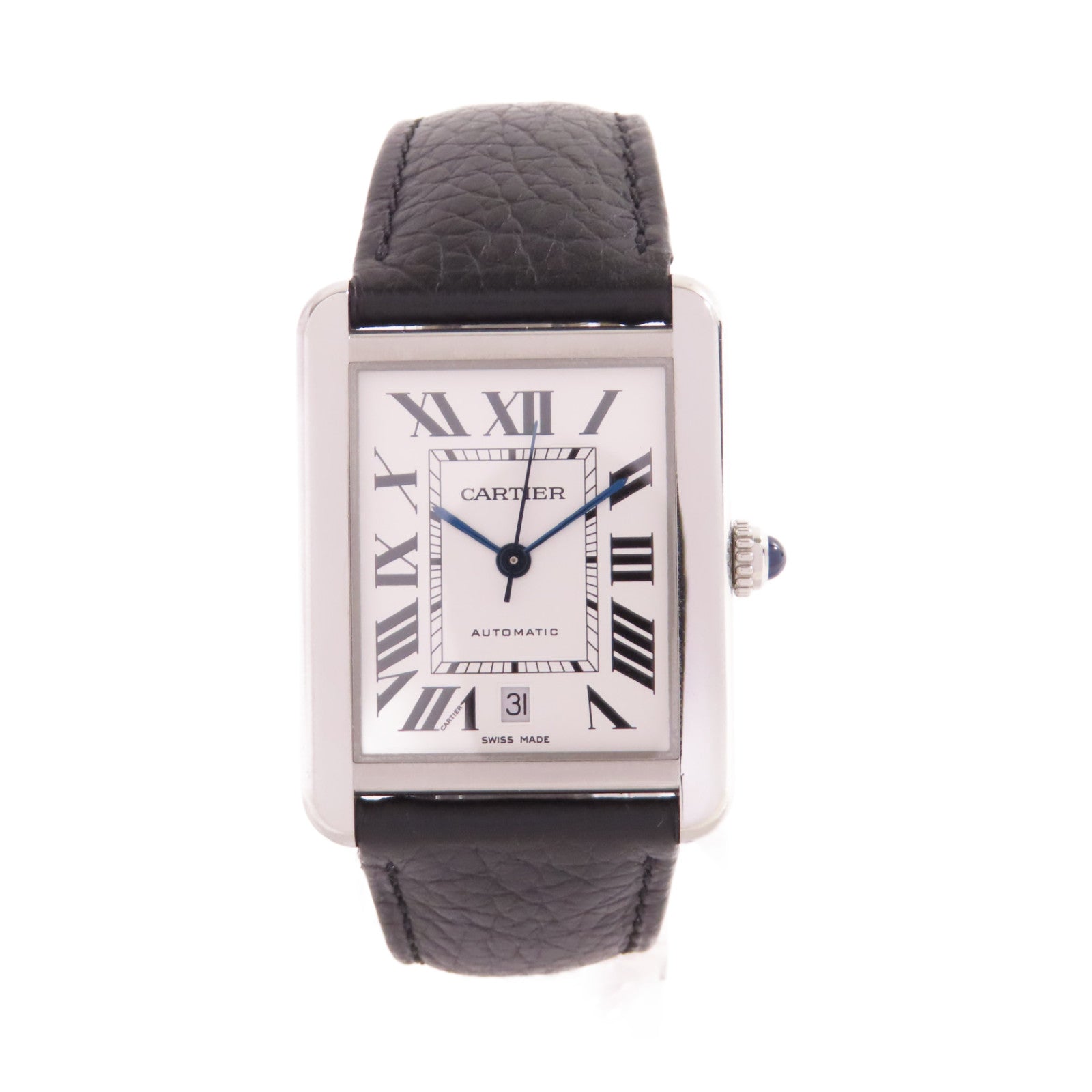 CARTIER Tank Solo XL Watch不鏽鋼/牛皮皮革帶自動機芯手錶白色/黑色