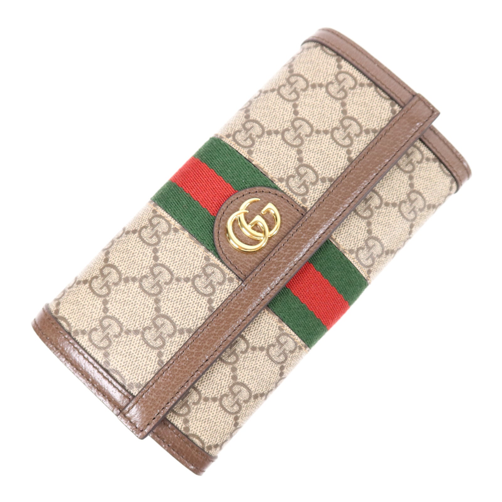 GUCCI GG GHW Ophidia GG Wallet Long Wallet Coated Canvas Brown 7037