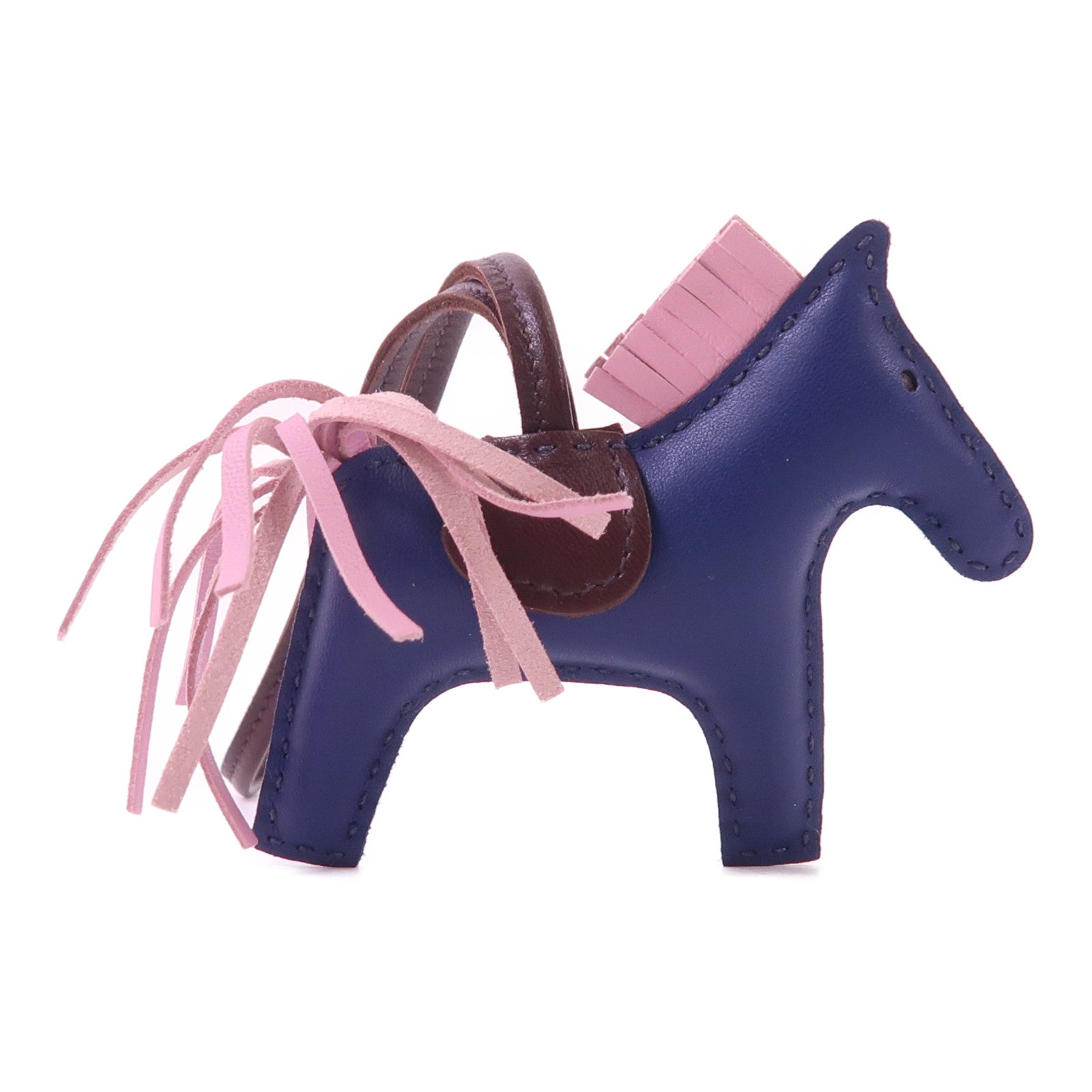 HERMES Milo皮革Rodeo PM掛飾Bleu Navy/Mauve Sylvestre