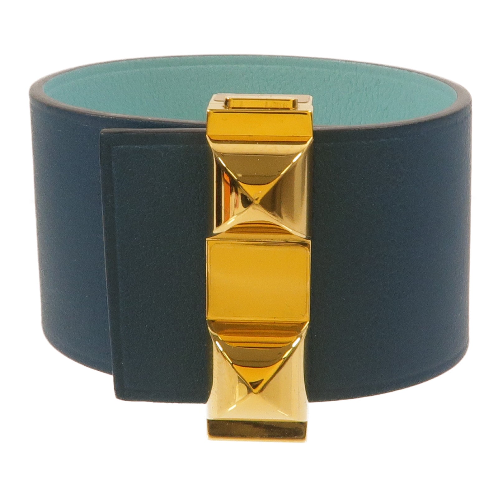 HERMES Swift皮革Collier de Chien PM手鐲Bleu Tie/Ciel