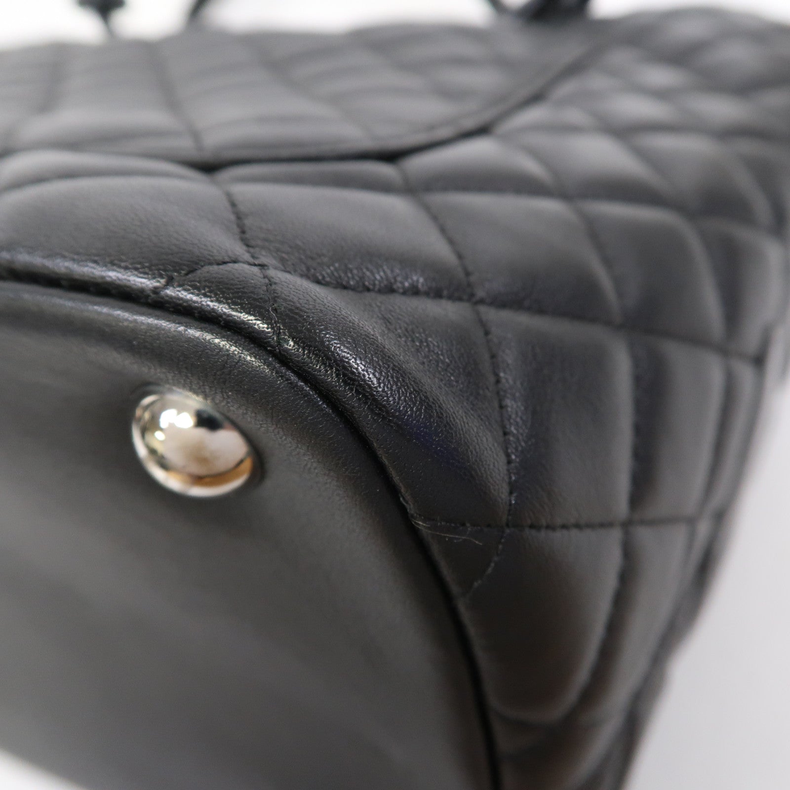 CHANEL 菱格牛皮皮革Cambon Tote bag銀扣手挽袋黑色