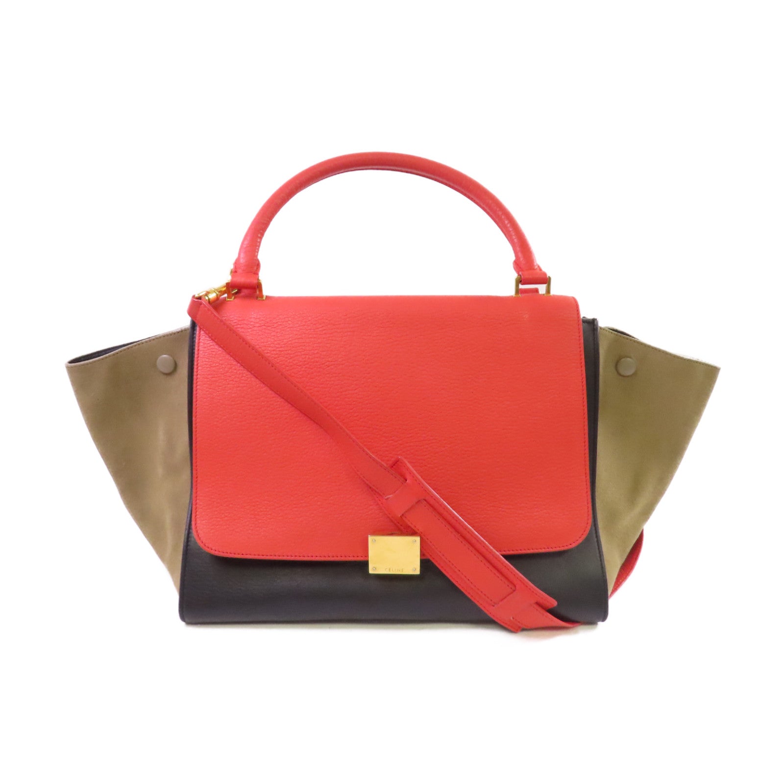 CELINE 牛皮皮革Trapeze 2Way Shoulder Bag金扣手挽肩背兩用袋紅色/黑色/啡色