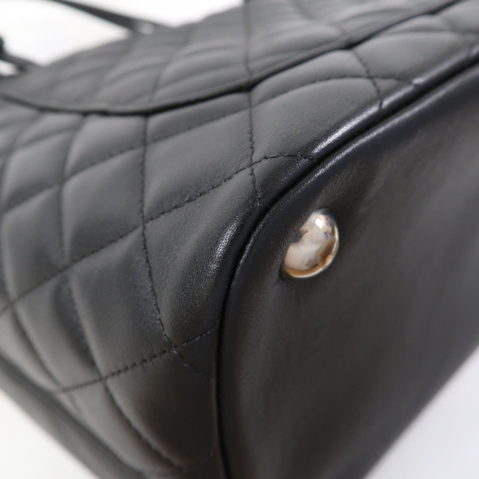 CHANEL 菱格牛皮皮革Cambon Tote bag銀扣手挽袋黑色