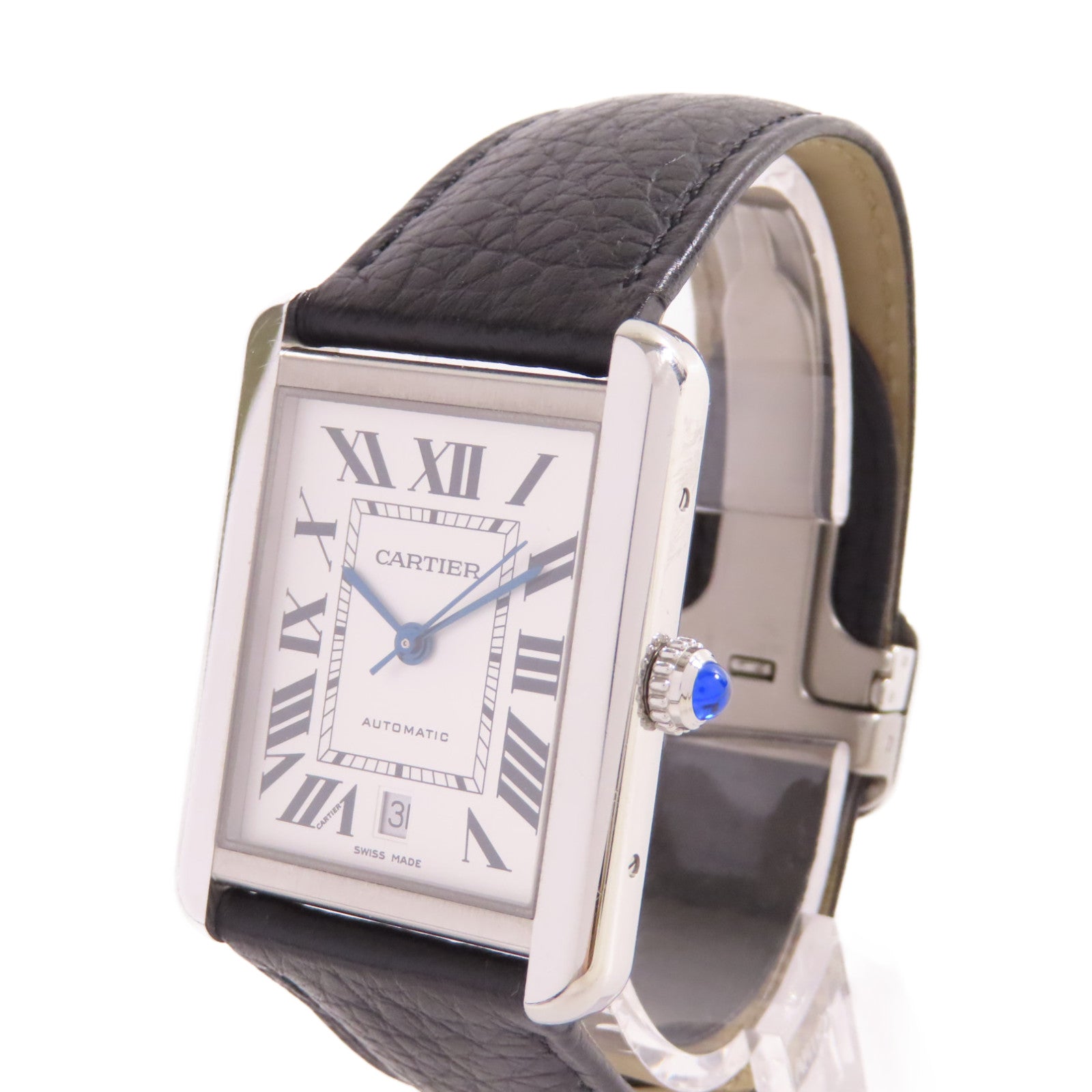 CARTIER Tank Solo XL Watch不鏽鋼/牛皮皮革帶自動機芯手錶白色/黑色