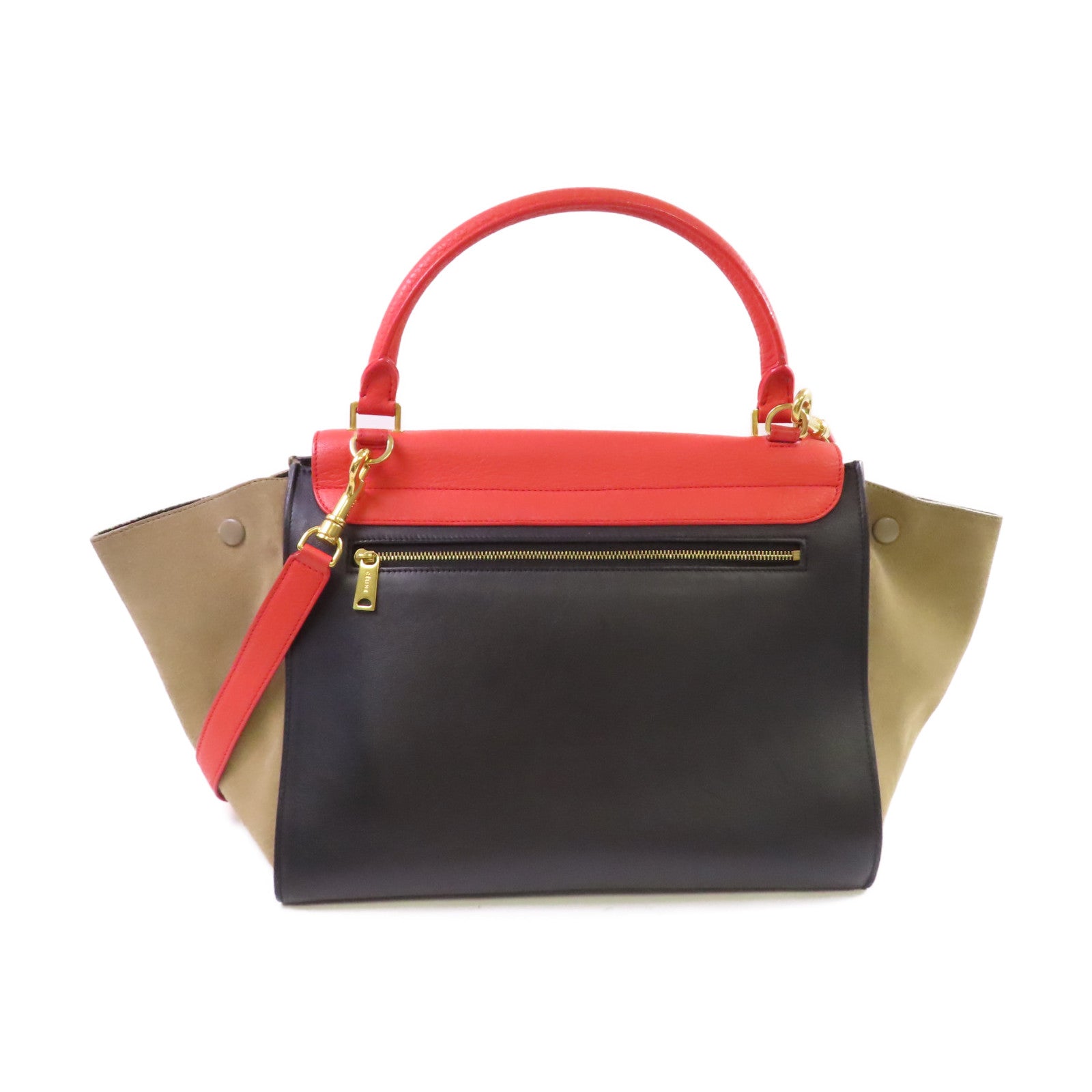 CELINE 牛皮皮革Trapeze 2Way Shoulder Bag金扣手挽肩背兩用袋紅色/黑色/啡色
