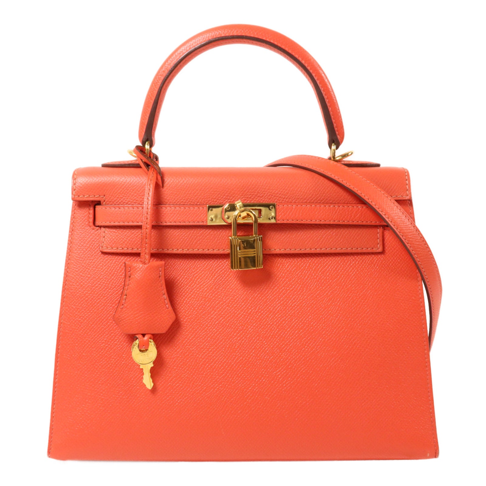 HERMES Epsom皮革Kelly 25手挽肩背兩用袋Rouge Tomate