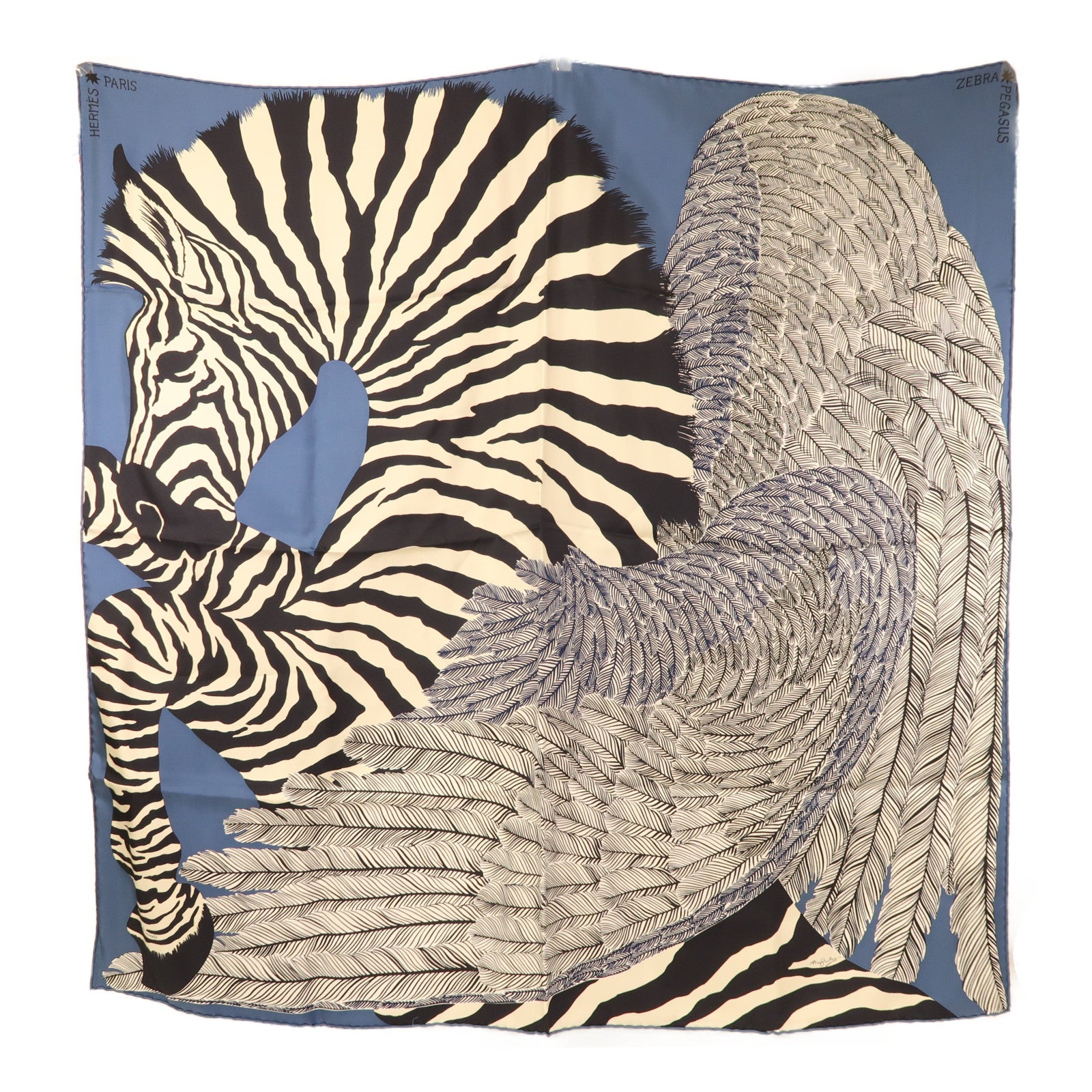 HERMES 絲質Scarf絲巾藍色/黑色/白色