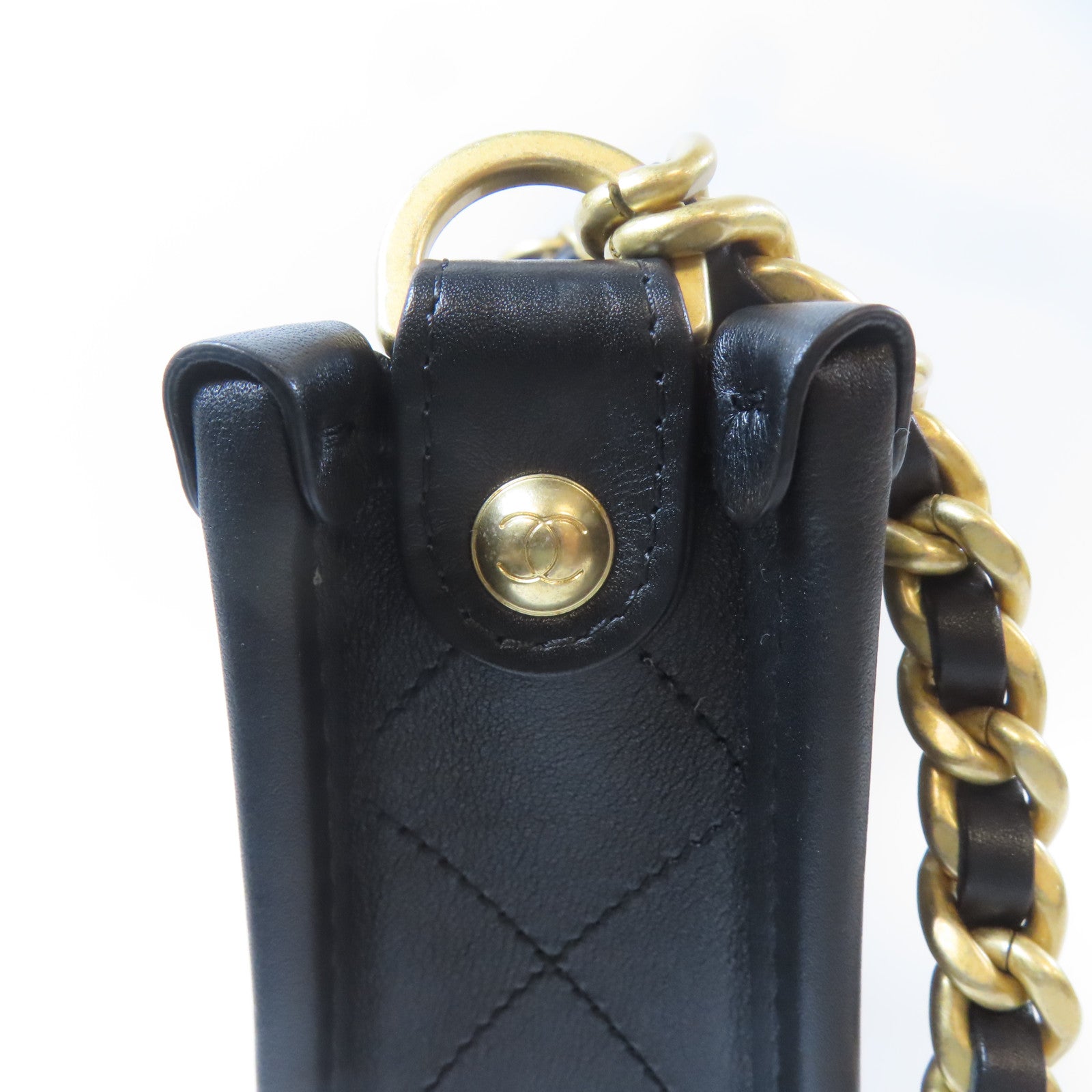 CHANEL 菱格牛皮皮革2 Way Shoulder金扣手挽肩背兩用袋黑色