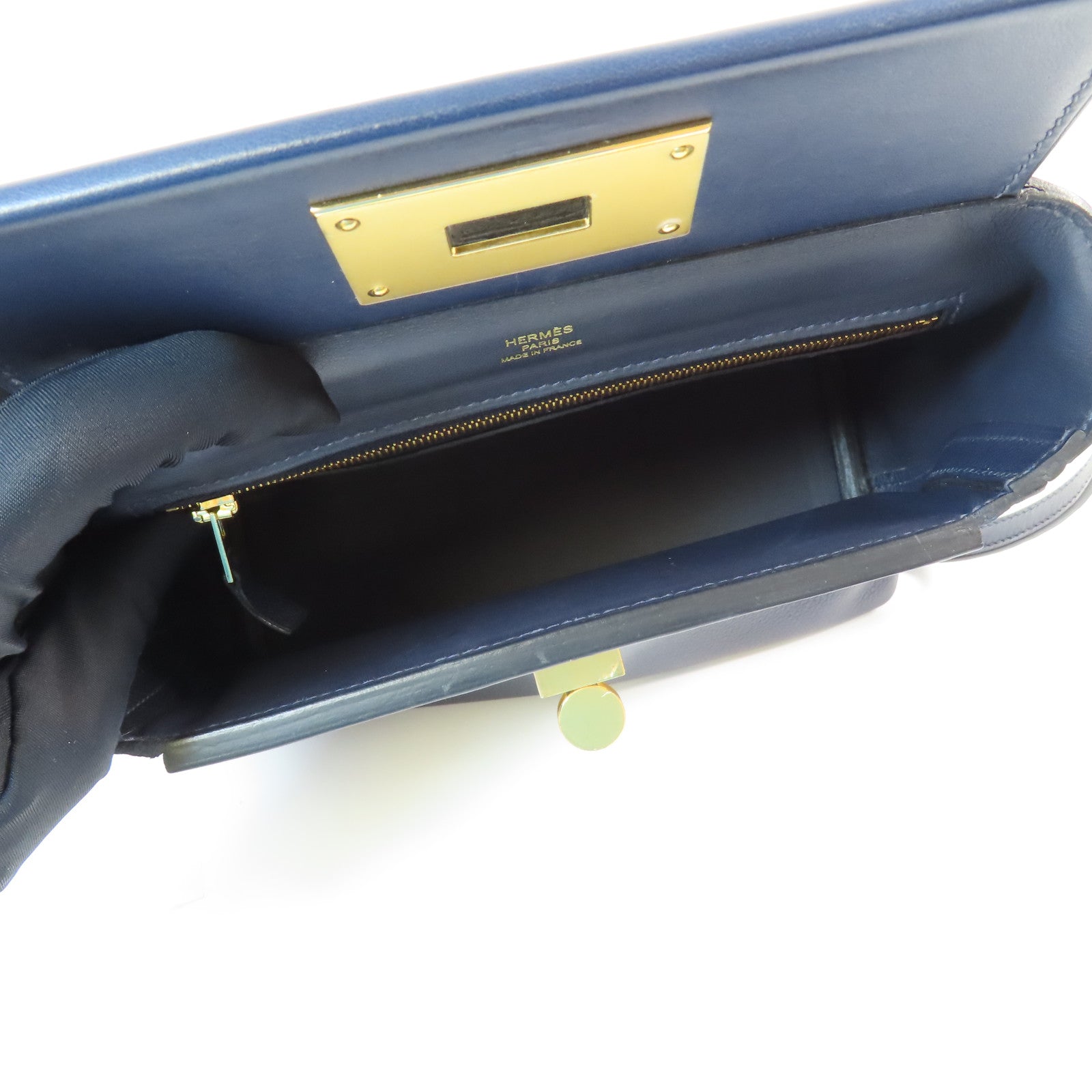 HERMES Evercolor皮革Mini 24/24金扣手挽肩背兩用袋Bleu Nuit