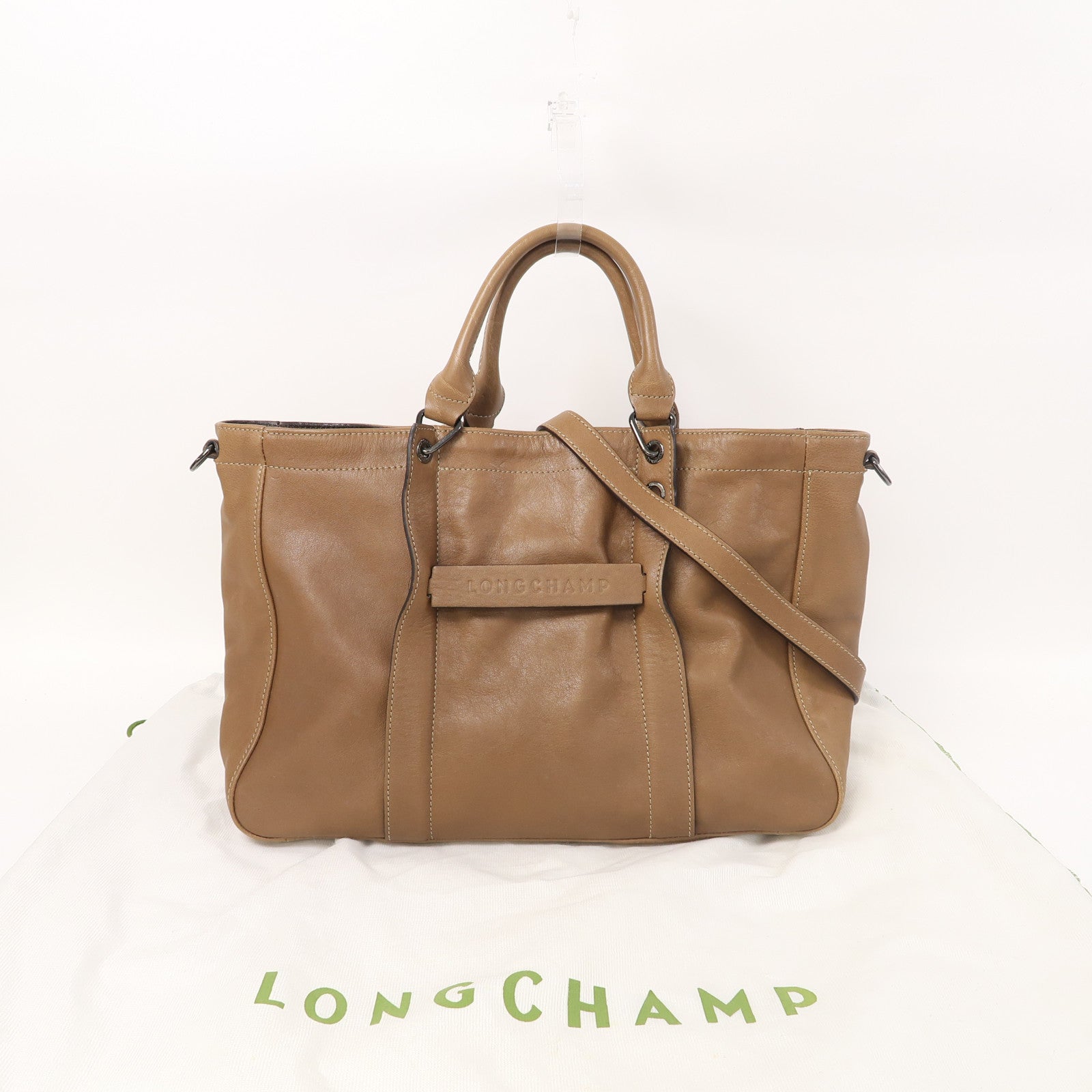 Longchamp 【激減優惠】牛皮皮革Shoulder Bag手挽肩背兩用袋啡色