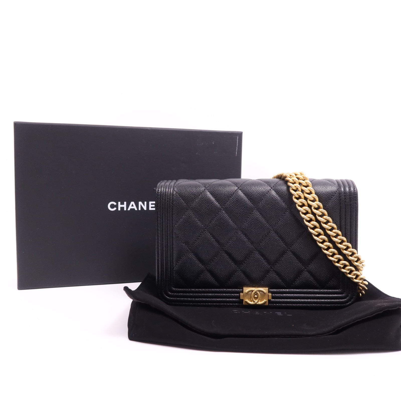 CHANEL 牛皮皮革Boy WOC Wallet On Chain金扣鏈帶肩背袋