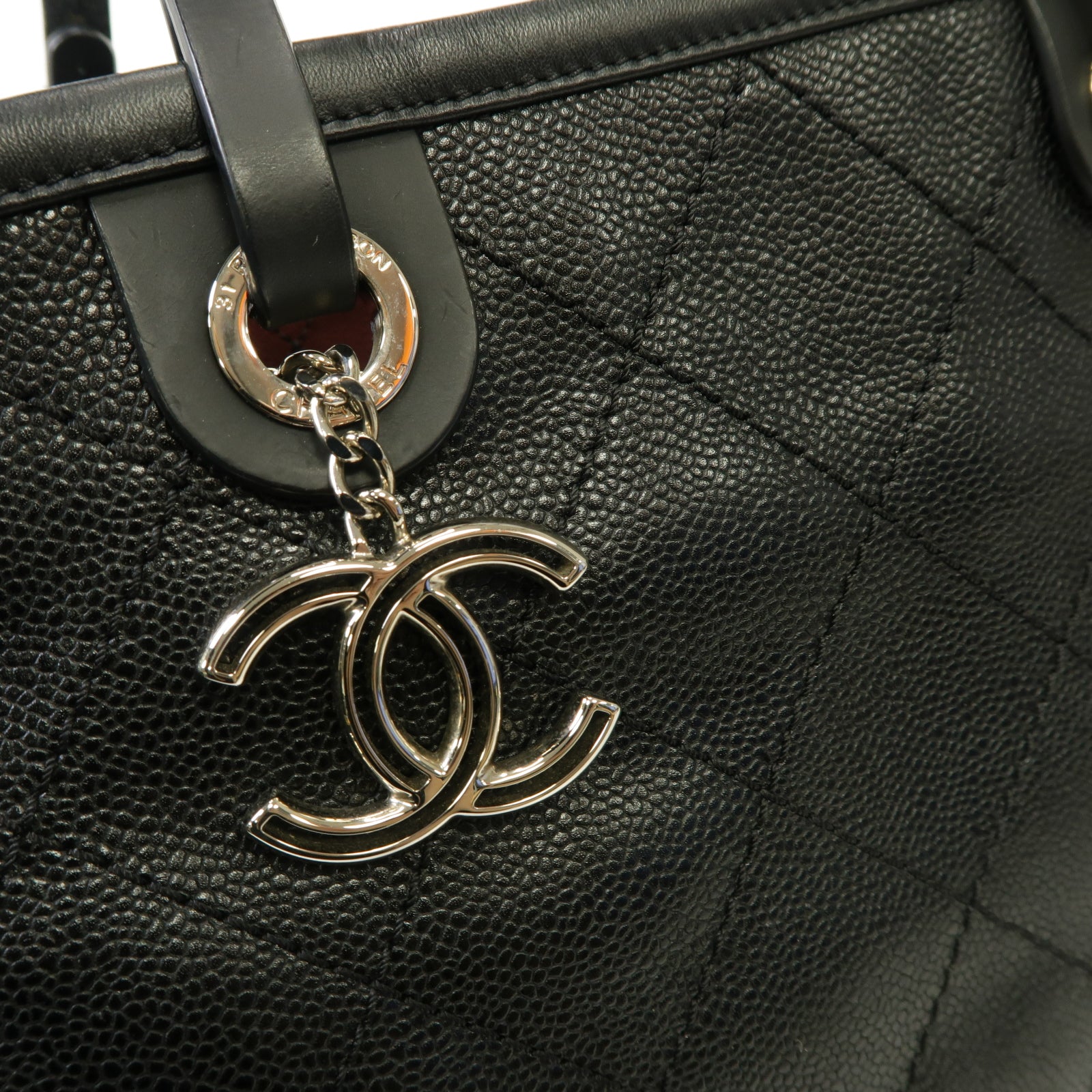 CHANEL 【激減優惠】菱格Caviar皮革Tote Bag銀扣手挽袋黒色