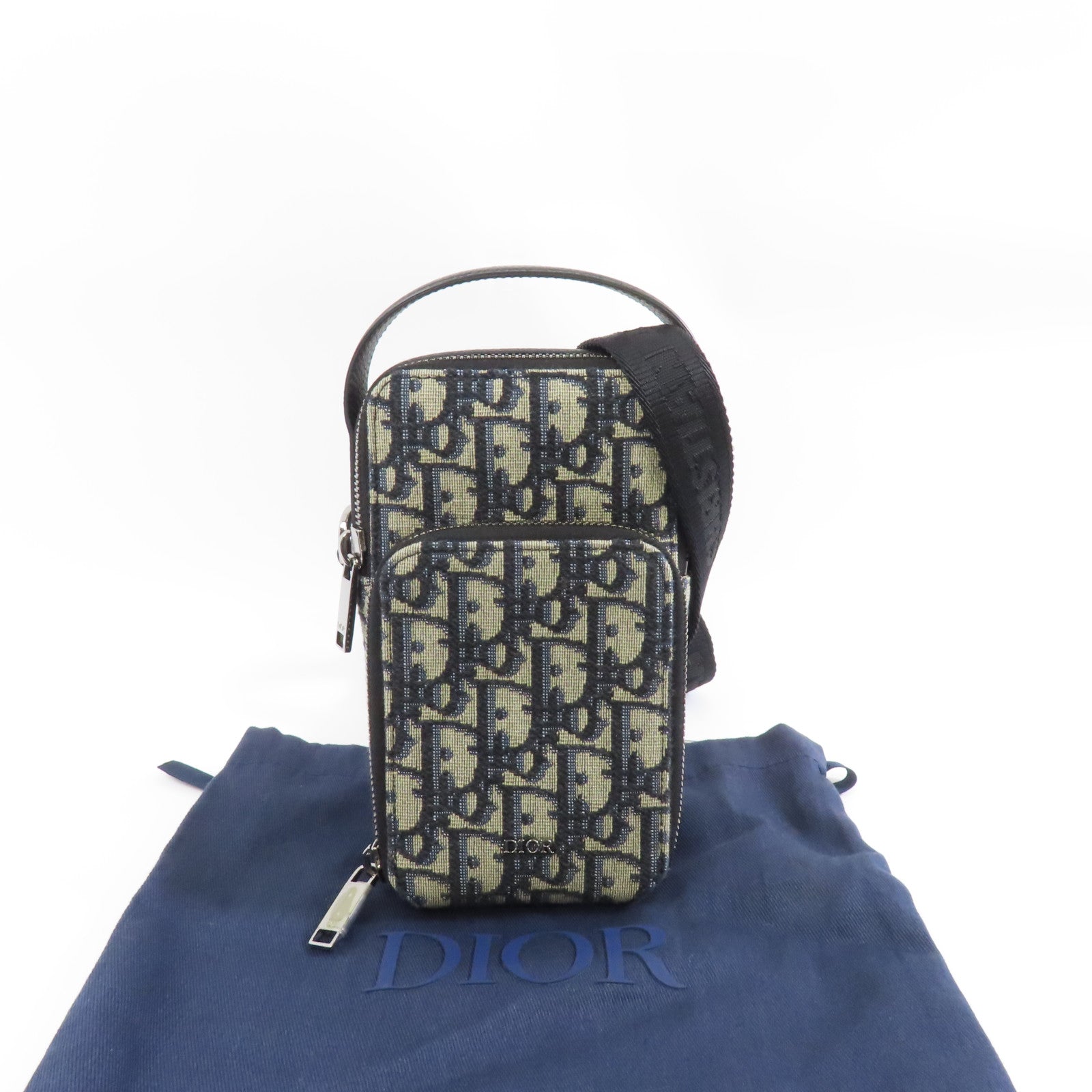 Dior 帆布2 Way Shoulder銀扣手挽肩背兩用袋藍色