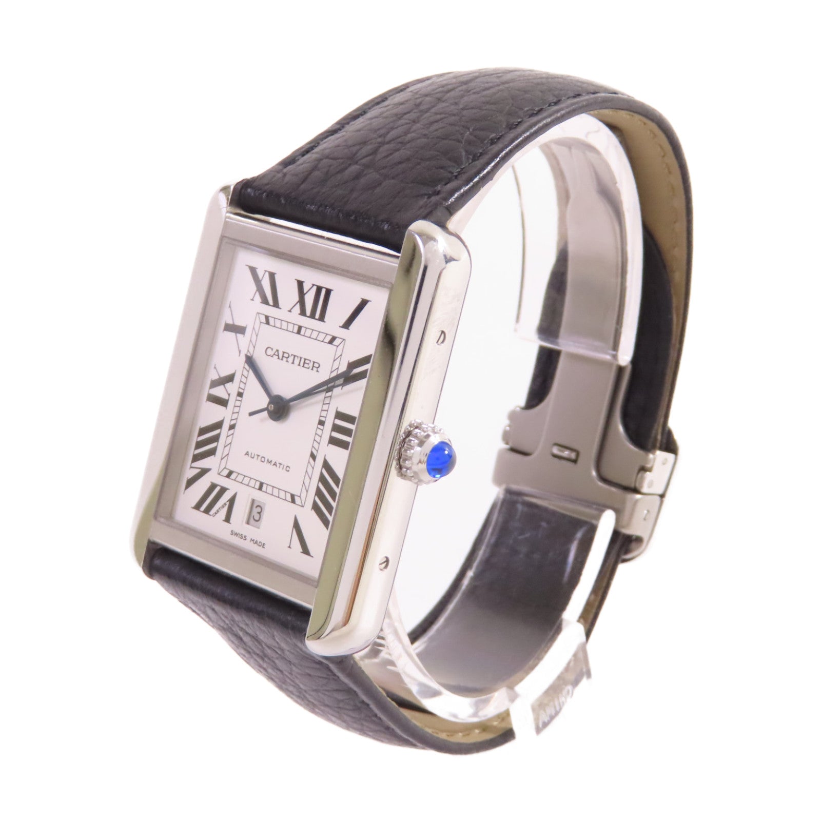 CARTIER Tank Solo XL Watch不鏽鋼/牛皮皮革帶自動機芯手錶白色/黑色