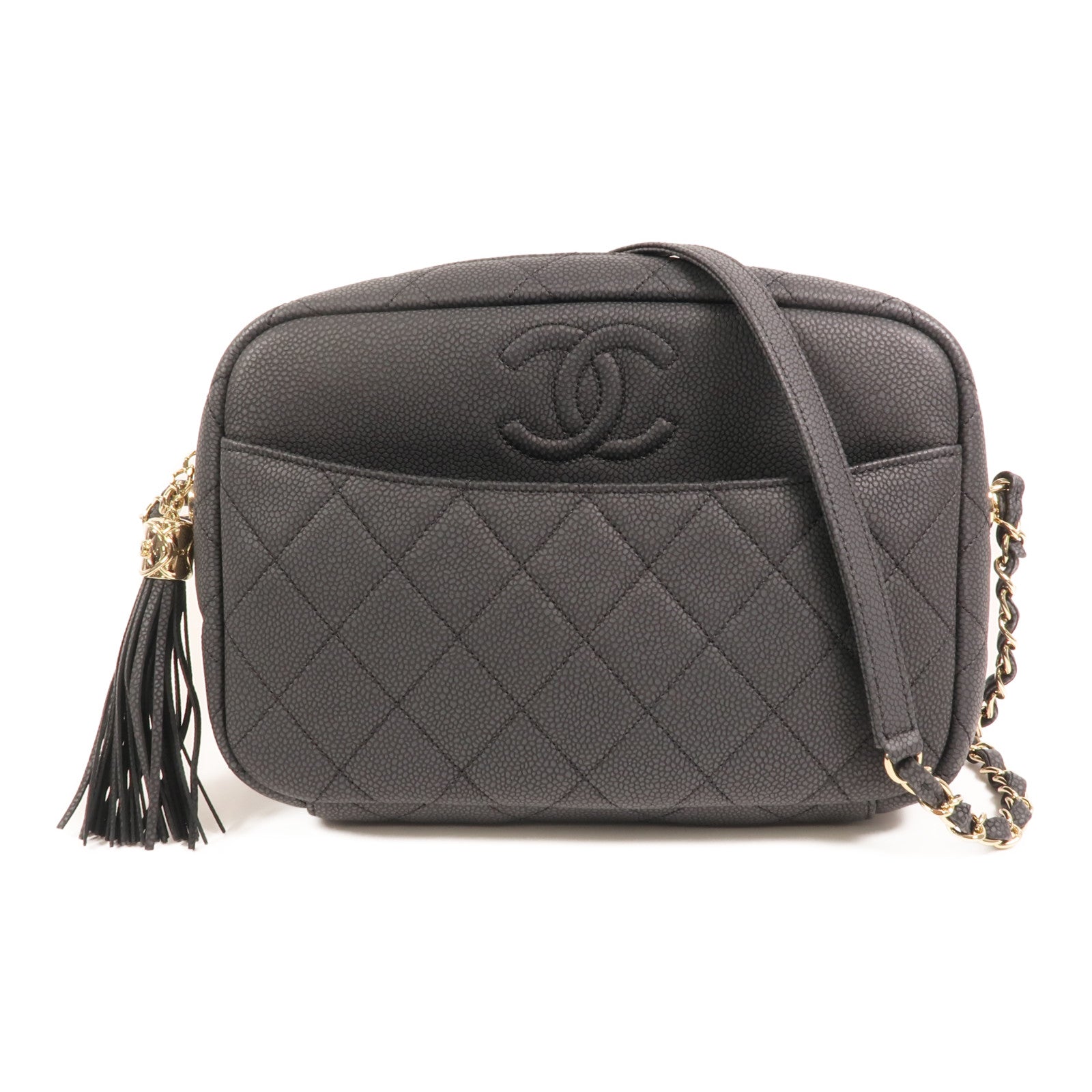 CHANEL 牛皮皮革Carmera Bag金扣鏈帶肩背袋