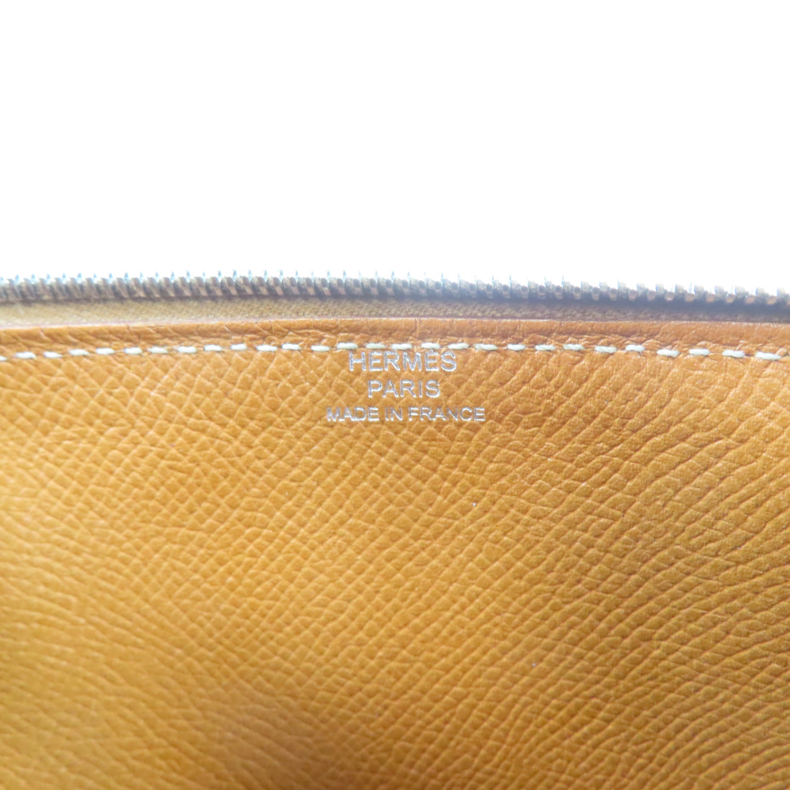 HERMES Epsom皮革Pouch銀扣手拿包Gold啡色
