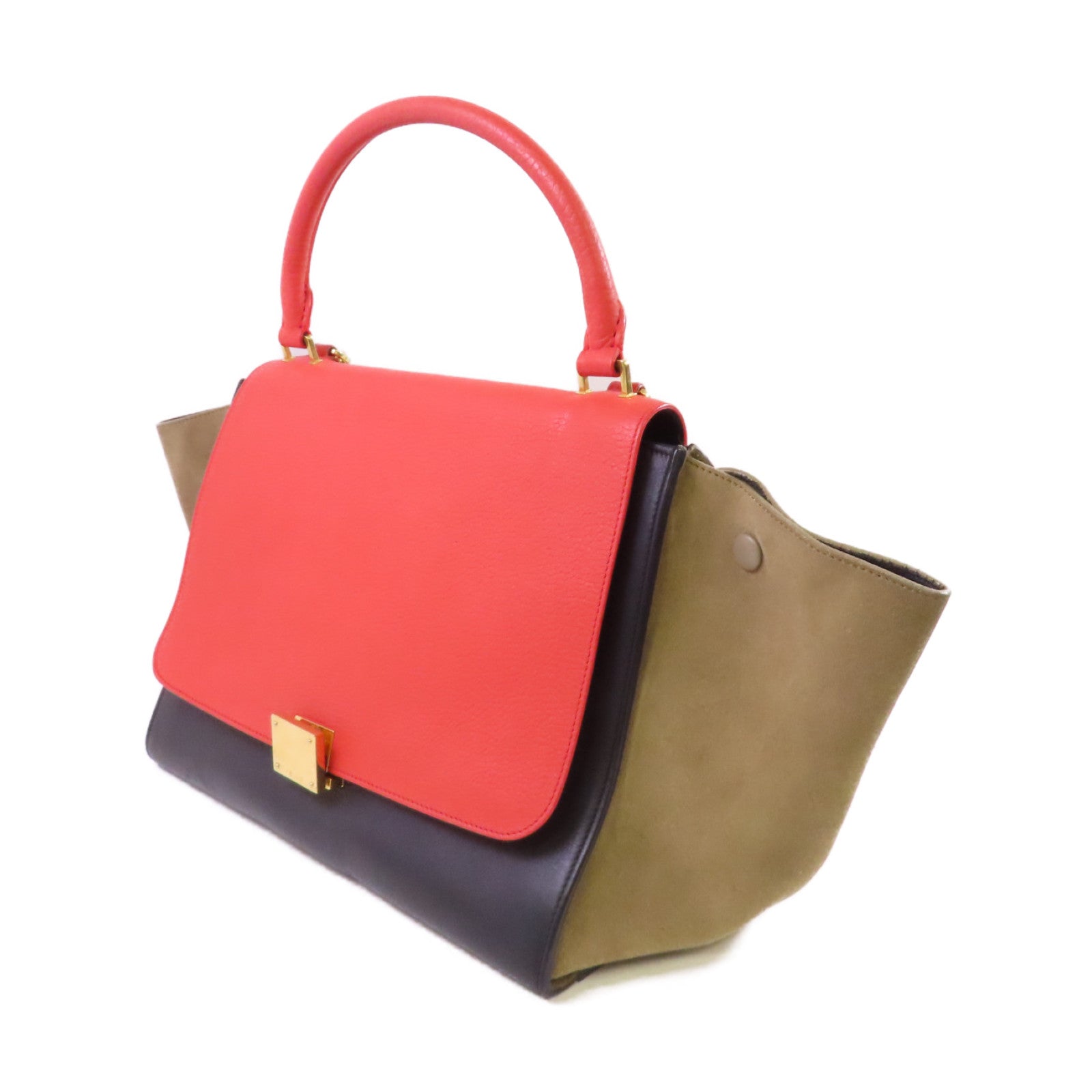 CELINE 牛皮皮革Trapeze 2Way Shoulder Bag金扣手挽肩背兩用袋紅色/黑色/啡色