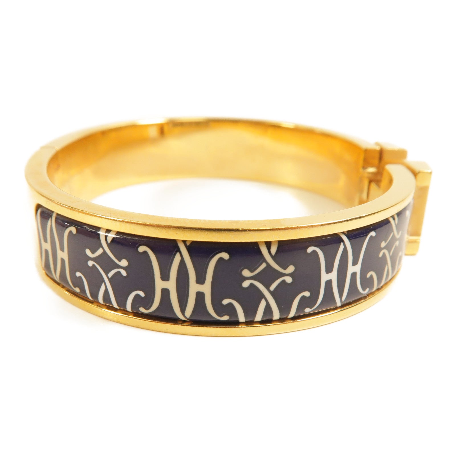 HERMES Clic H Bangle Metal Enamel Gold Blue