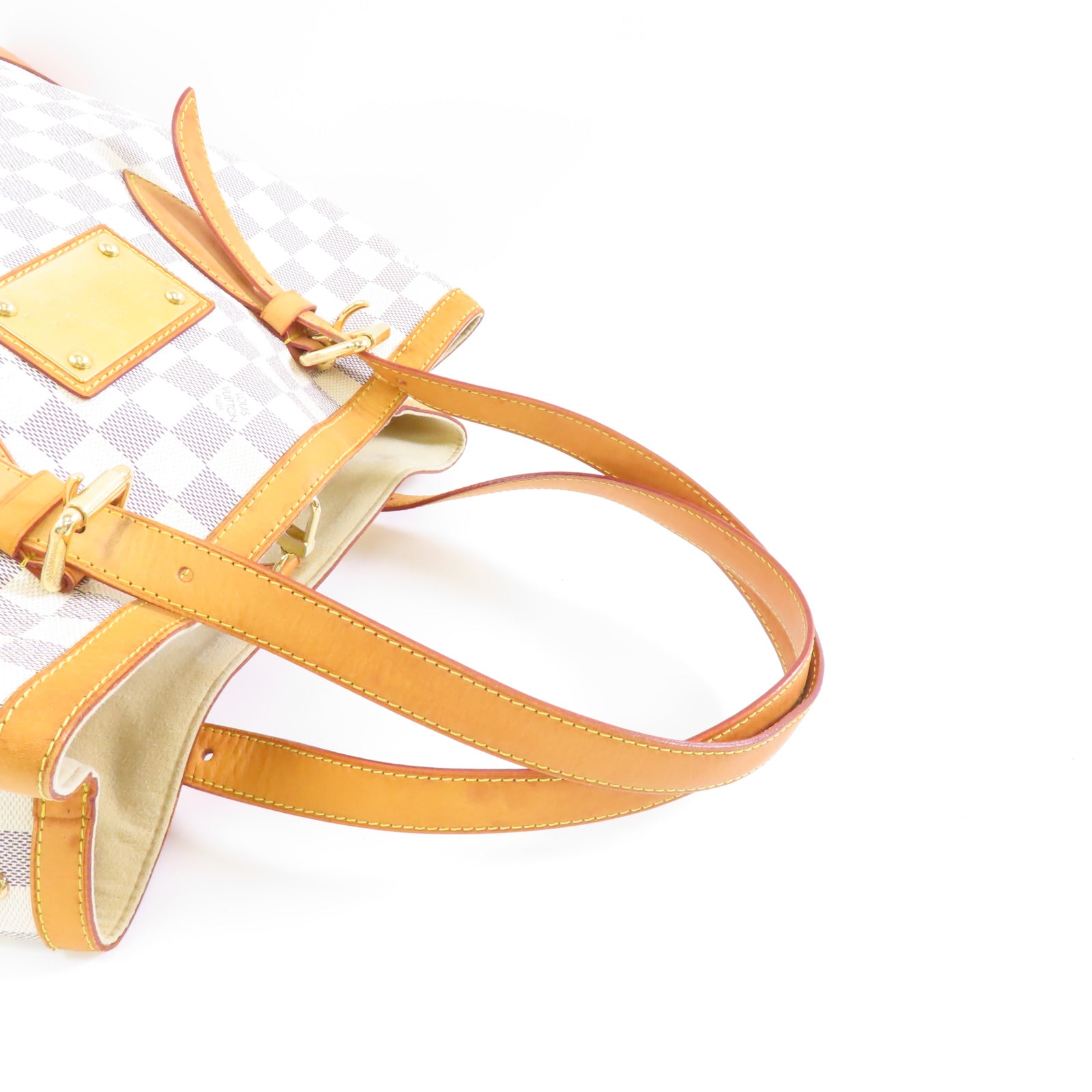 LOUIS VUITTON Damier Azur Hampstead MM金扣手挽袋白色