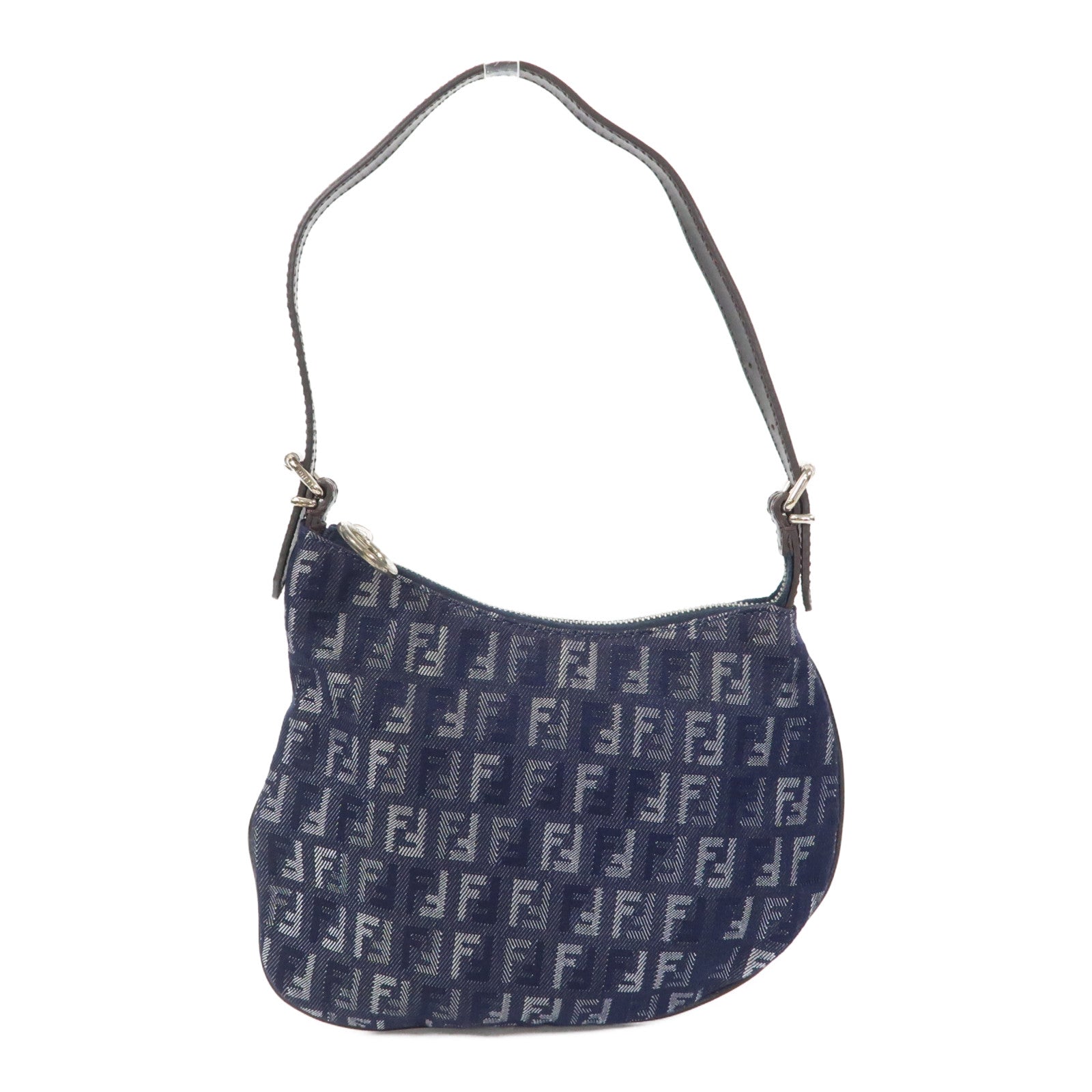 FENDI 帆布Zucchino Shoulder Bag銀扣肩背袋藍色