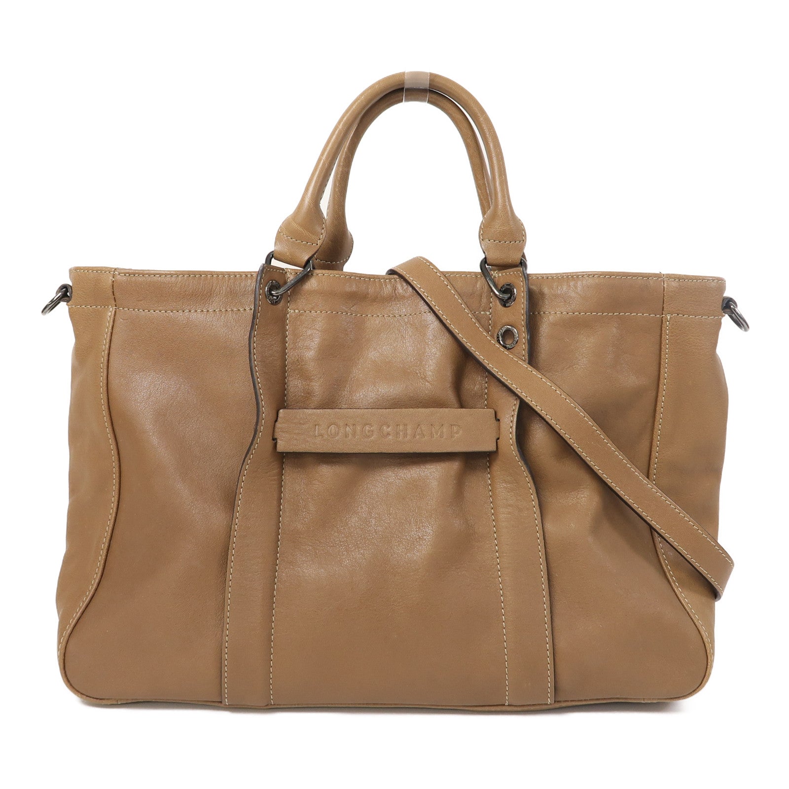 Longchamp 【激減優惠】牛皮皮革Shoulder Bag手挽肩背兩用袋啡色