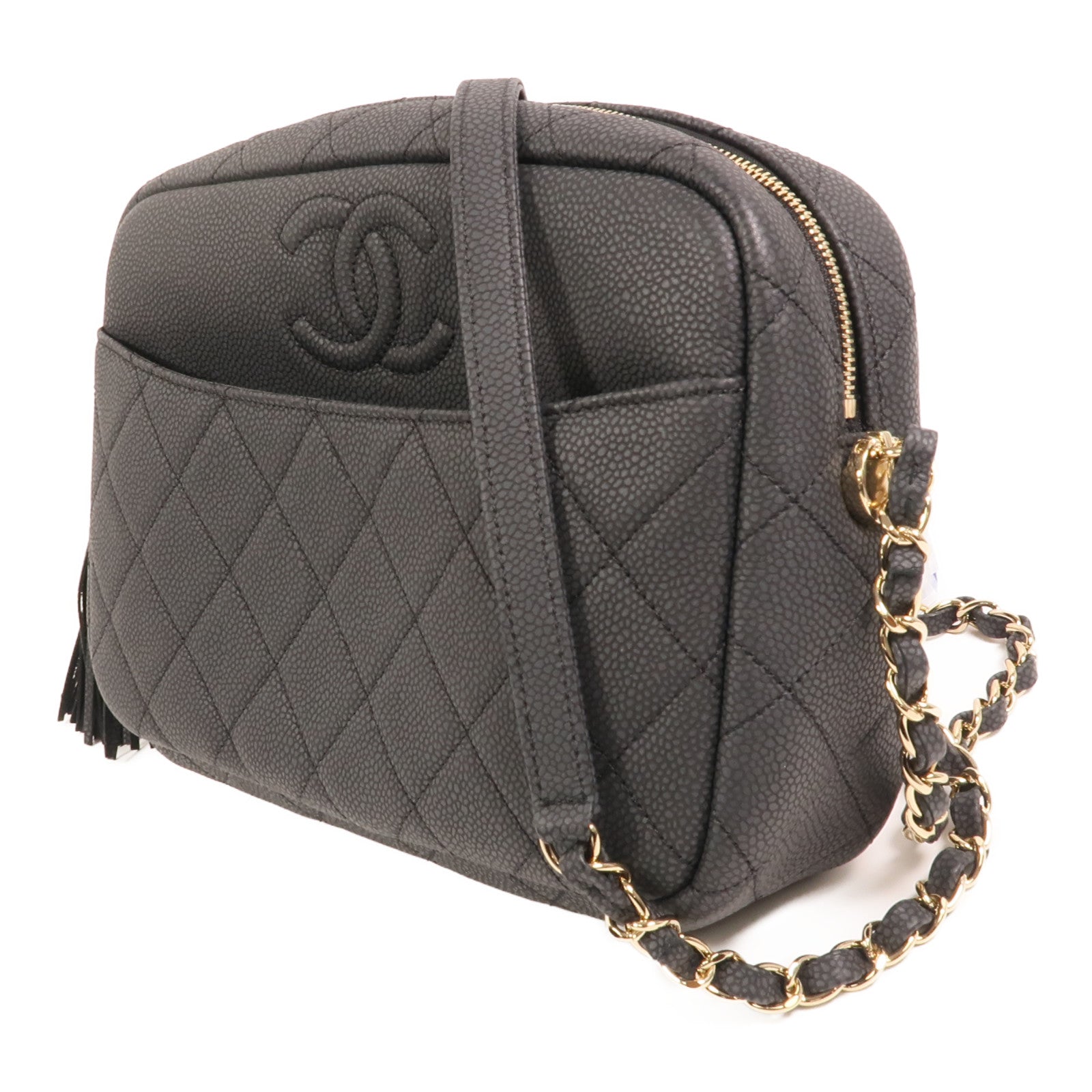 CHANEL 牛皮皮革Carmera Bag金扣鏈帶肩背袋
