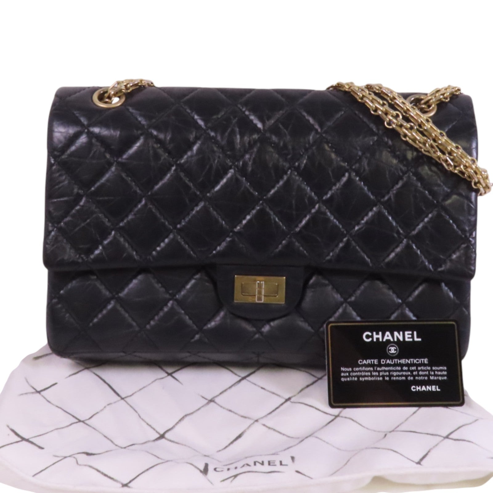 CHANEL 牛皮皮革2.55 28cm金扣鏈帶肩背袋