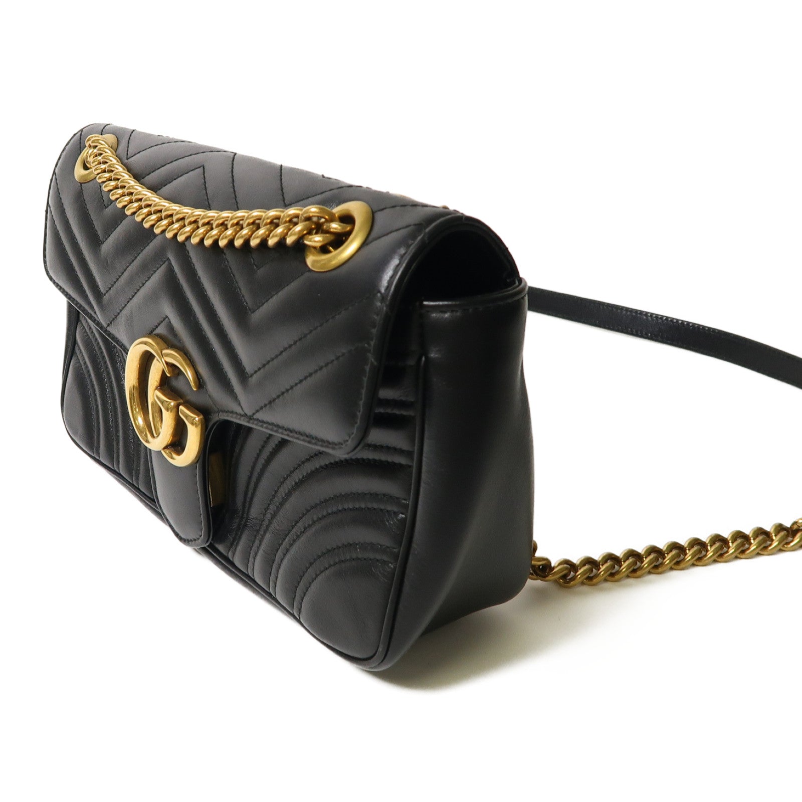 GUCCI 牛皮皮革GG Marmont金扣鏈帶肩背袋黑色