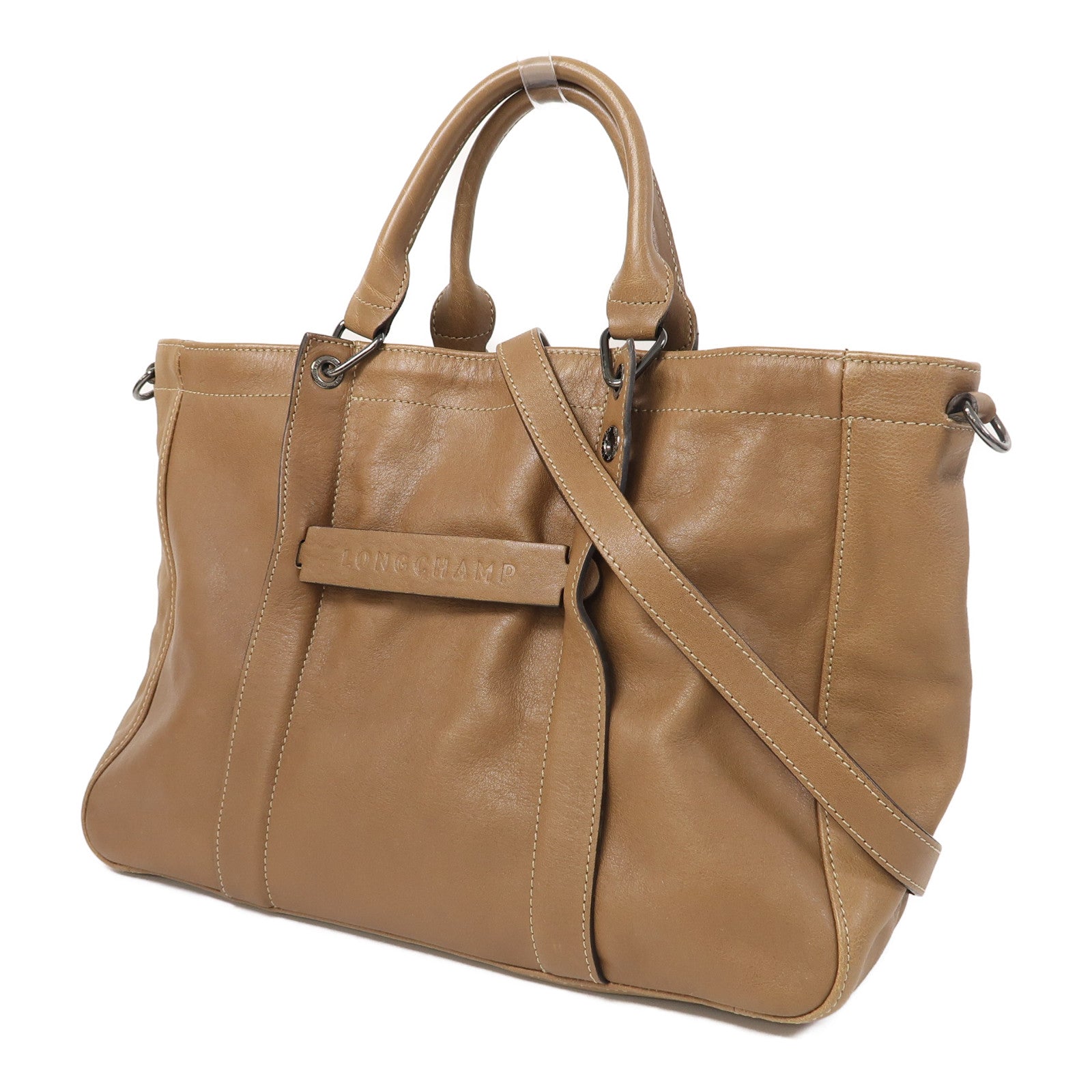 Longchamp 【激減優惠】牛皮皮革Shoulder Bag手挽肩背兩用袋啡色