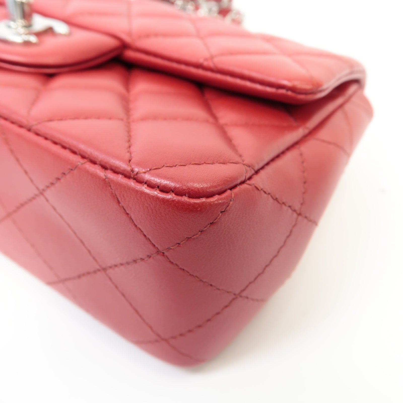 CHANEL 【激減優惠】菱格羊皮皮革Classic 20cm銀扣鏈帶肩背袋紅色