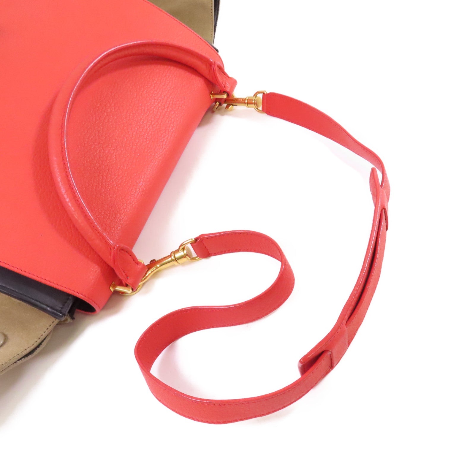 CELINE 牛皮皮革Trapeze 2Way Shoulder Bag金扣手挽肩背兩用袋紅色/黑色/啡色