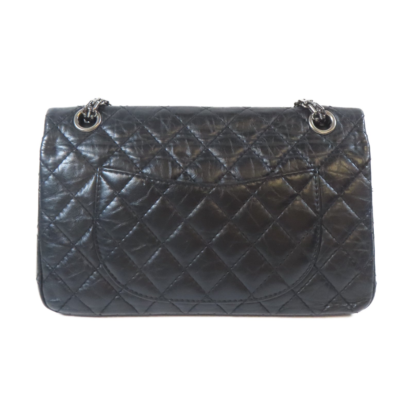 CHANEL 菱格牛皮皮革2.55 Chain Shoulder Bag黑扣鏈帶肩背袋黑色