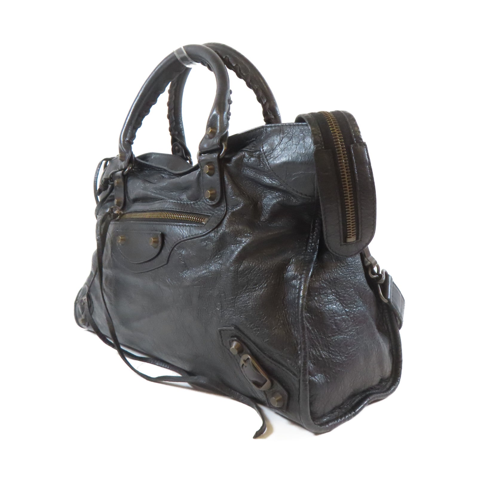 BALENCIAGA 羊皮皮革City黑扣手挽肩背兩用袋黑色