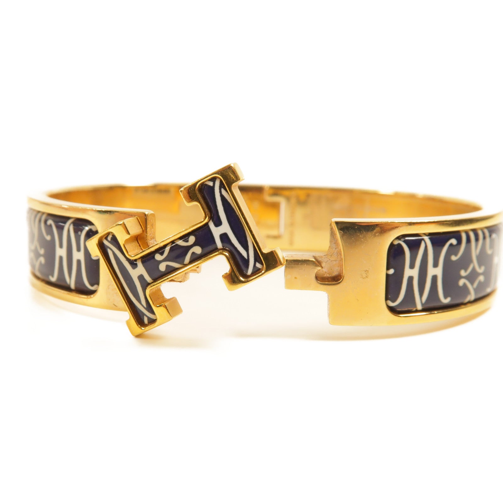 HERMES Clic H Bangle Metal Enamel Gold Blue