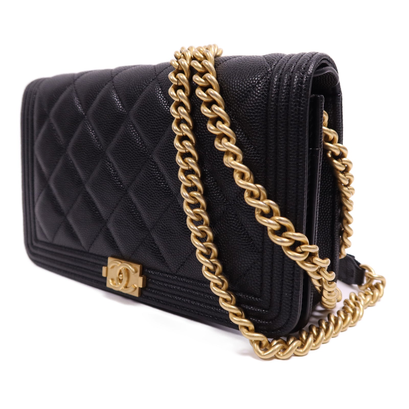 CHANEL 牛皮皮革Boy WOC Wallet On Chain金扣鏈帶肩背袋