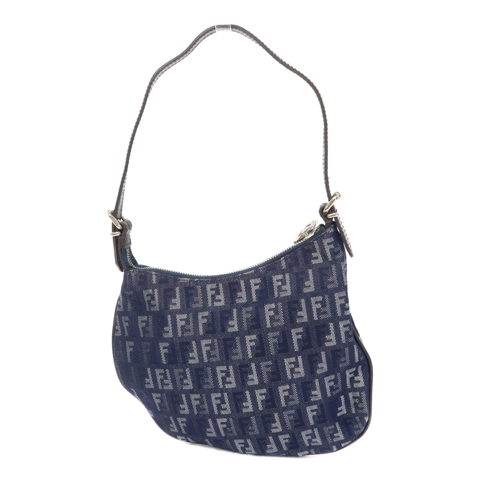 FENDI 帆布Zucchino Shoulder Bag銀扣肩背袋藍色