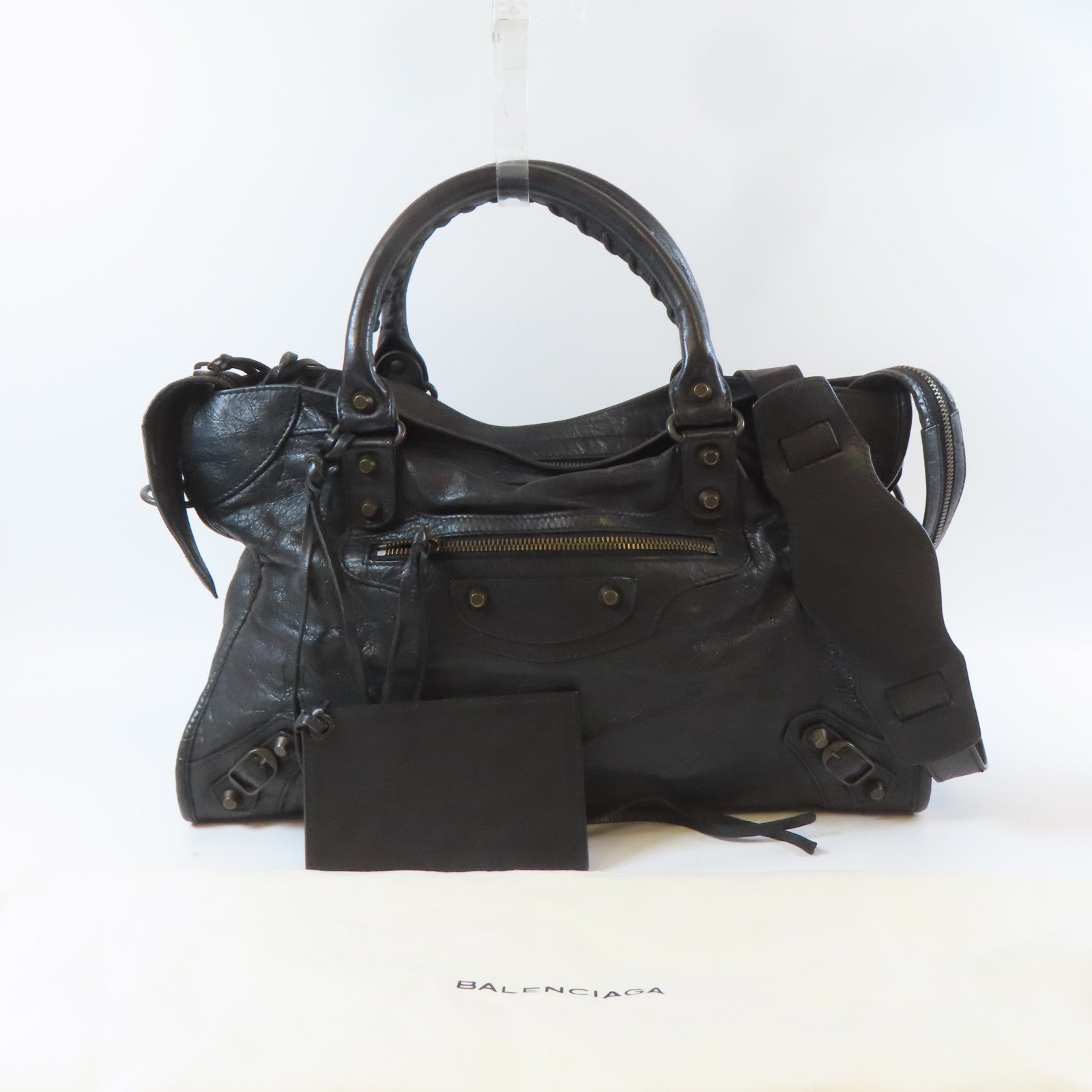 BALENCIAGA 羊皮皮革City黑扣手挽肩背兩用袋黑色