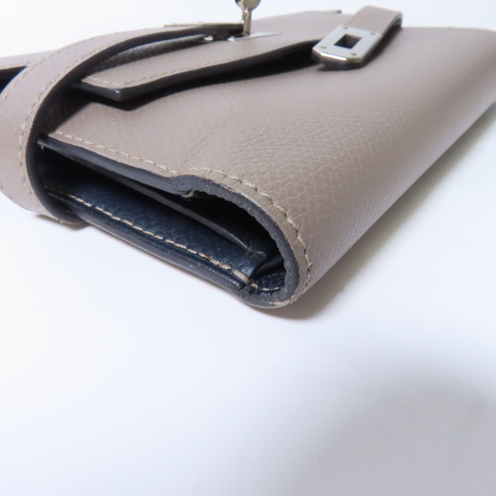 HERMES 【激減優惠】Epsom皮革Kelly Compact Wallet銀扣錢包啡色